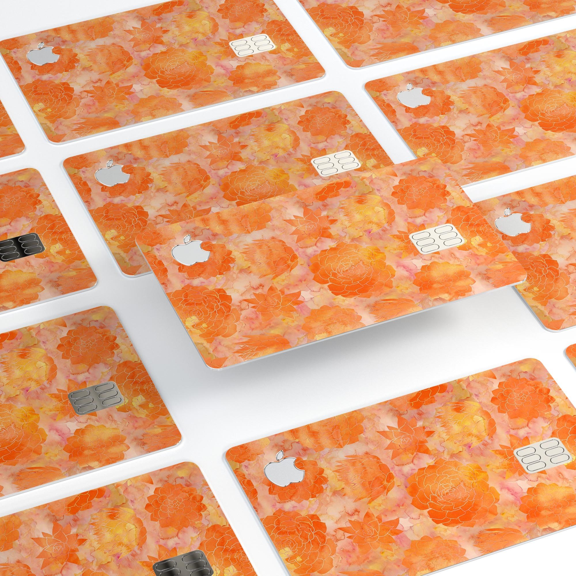 Orange Floral Succulents decal skin for Apple Card, showcasing vibrant floral design on premium vinyl.