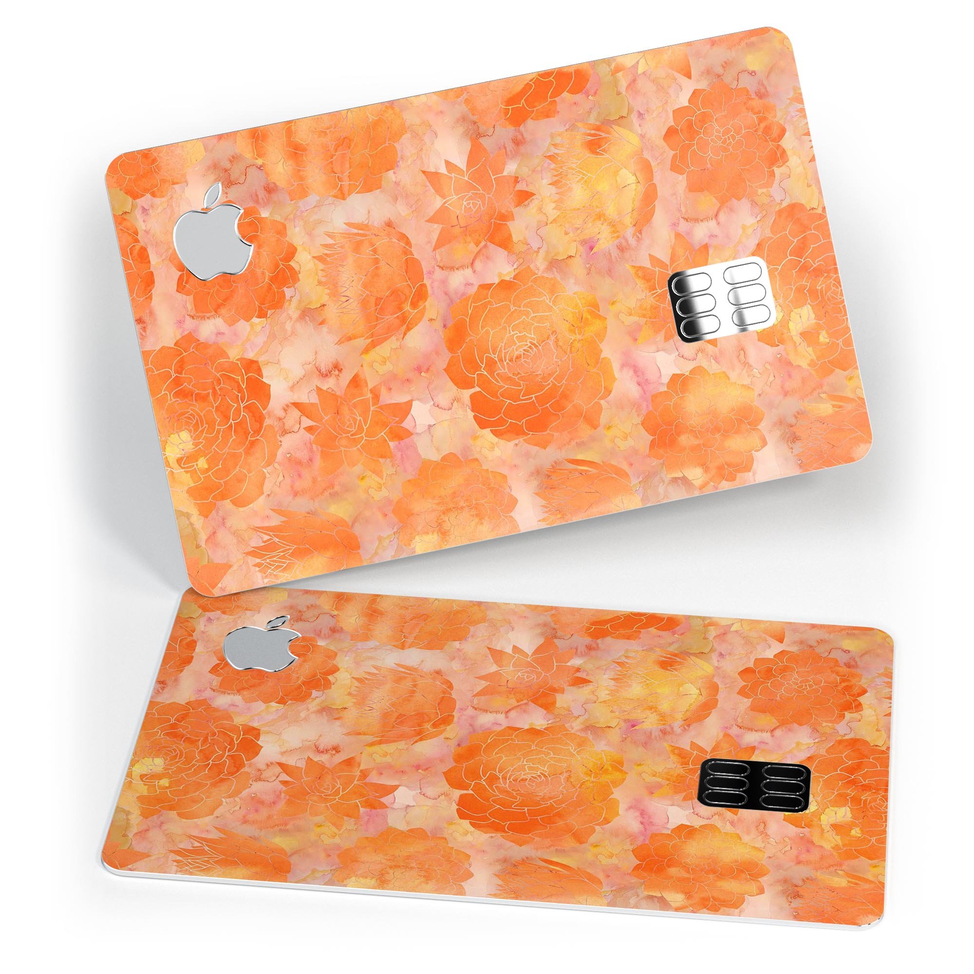 Orange Floral Succulents decal skin for Apple Card, showcasing vibrant floral design on premium vinyl.