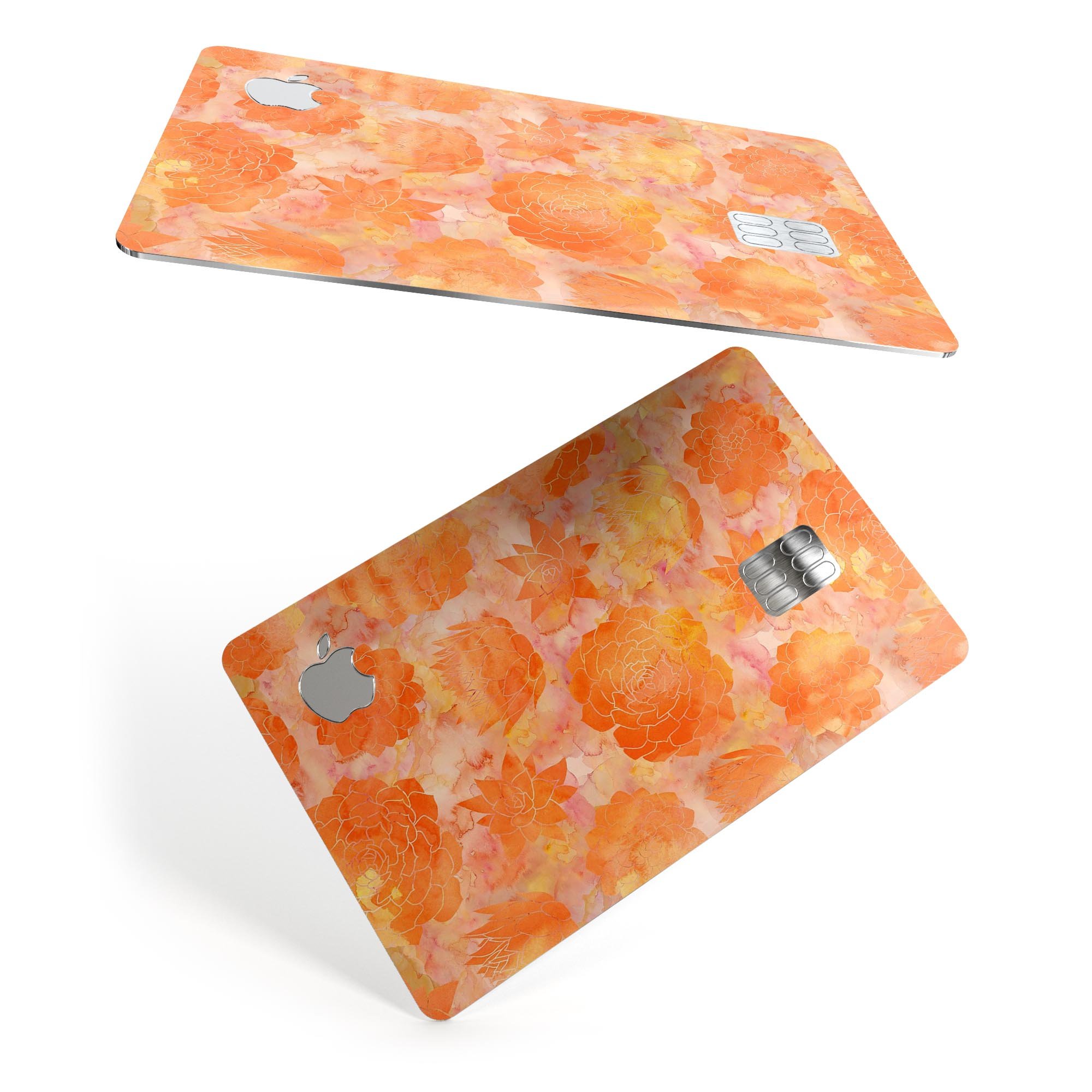 Orange Floral Succulents decal skin for Apple Card, showcasing vibrant floral design on premium vinyl.