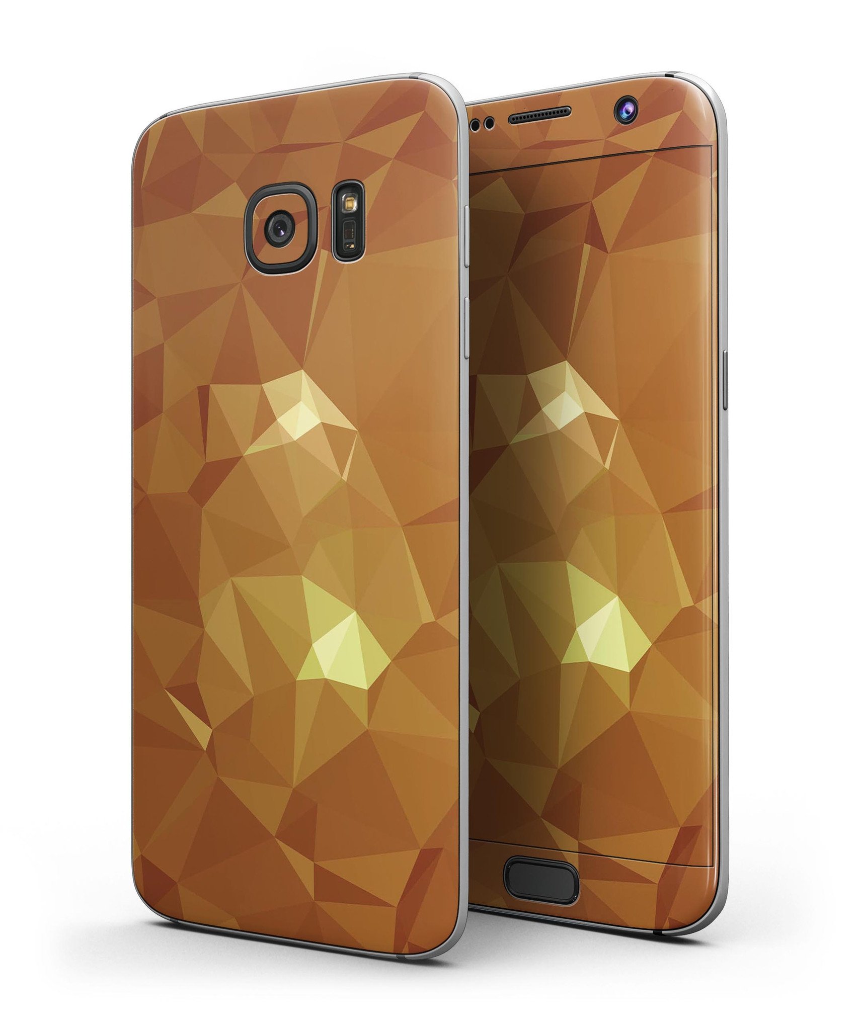 Orange Geometric V15 Full Body Skin-Kit for Samsung Galaxy S7, showcasing vibrant geometric patterns and a sleek design.