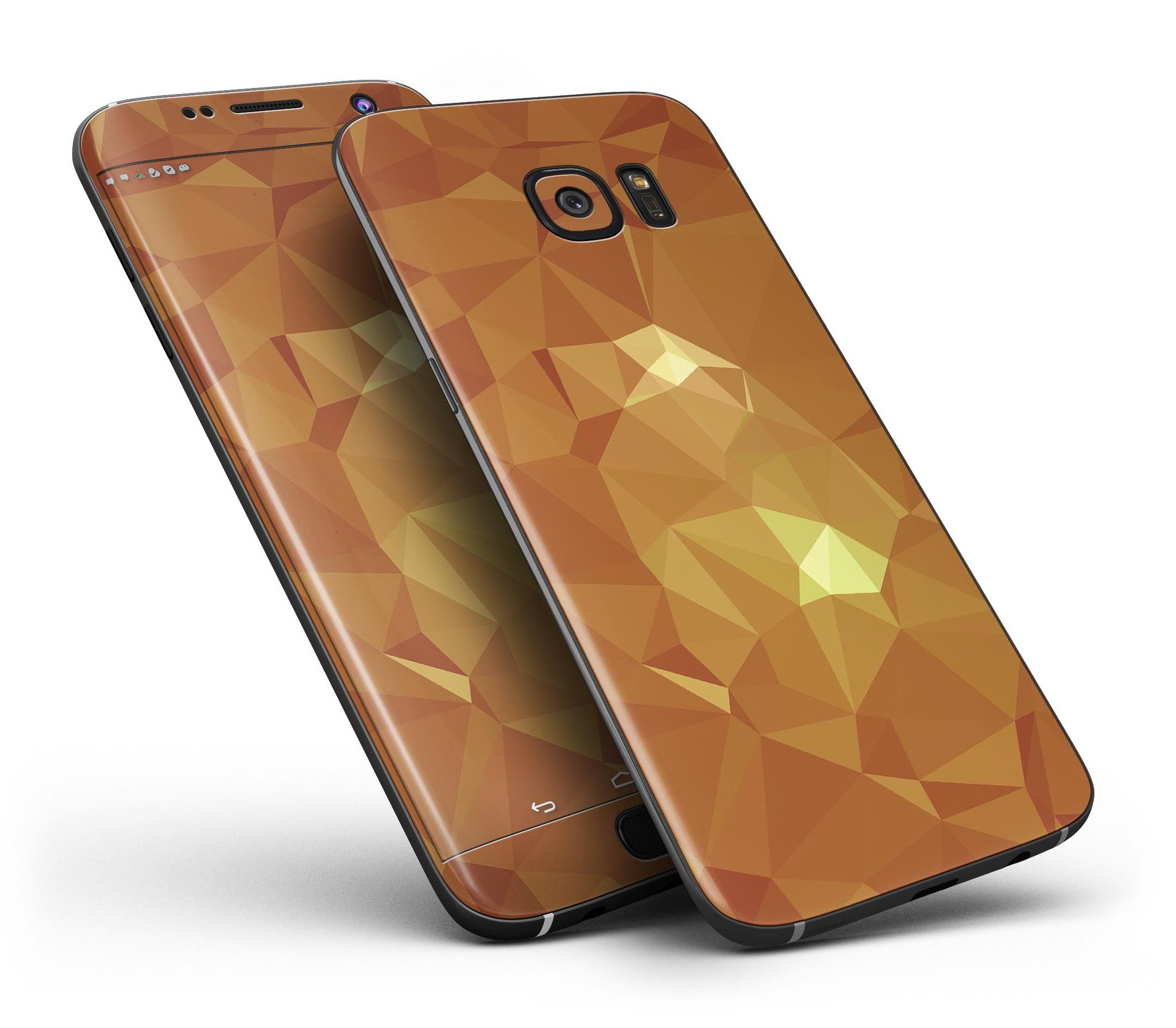 Orange Geometric V15 Full Body Skin-Kit for Samsung Galaxy S7, showcasing vibrant geometric patterns and a sleek design.