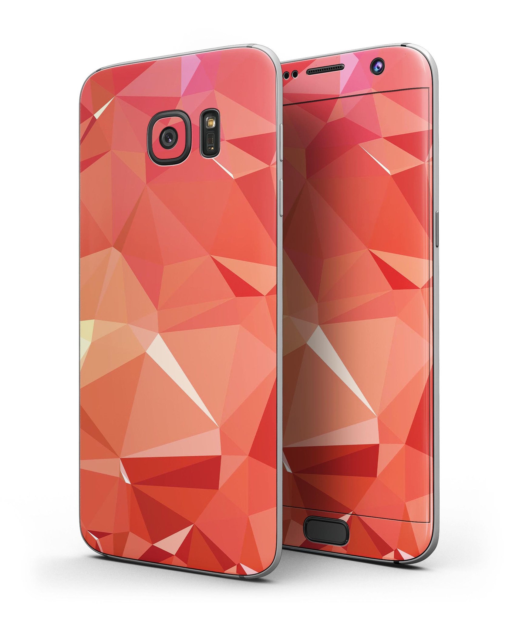 Orange Geometric V17 Full Body Skin-Kit for Samsung Galaxy S7, showcasing vibrant geometric patterns and premium vinyl material.