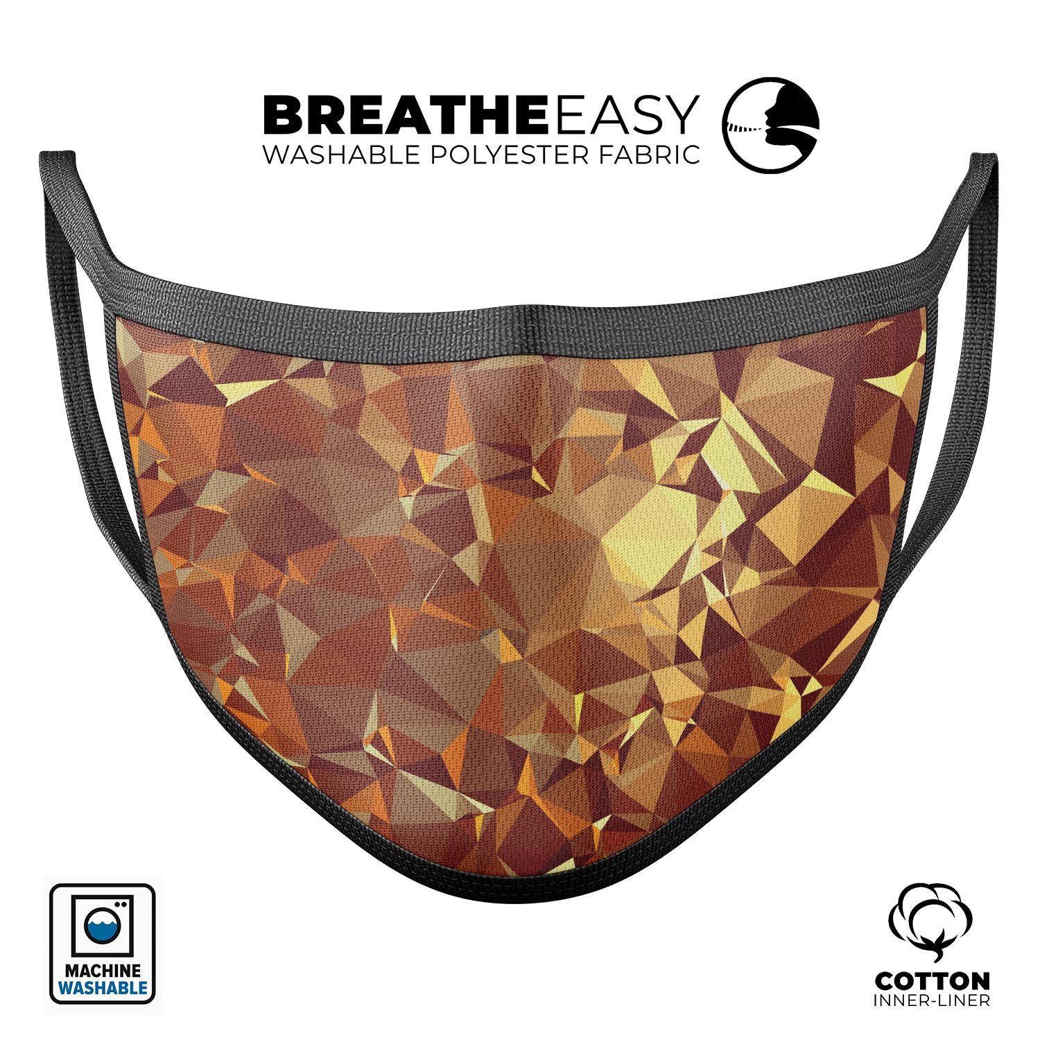 Orange Geometric V5 mouth cover, unisex anti-dust cotton mask with adjustable ear loops, made in the USA.