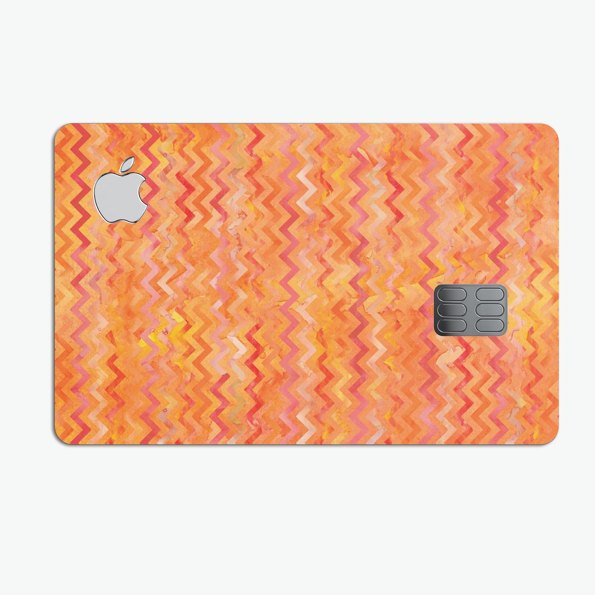 Orange Multi Watercolor Chevron decal skin for Apple Card, showcasing vibrant colors and stylish chevron pattern.