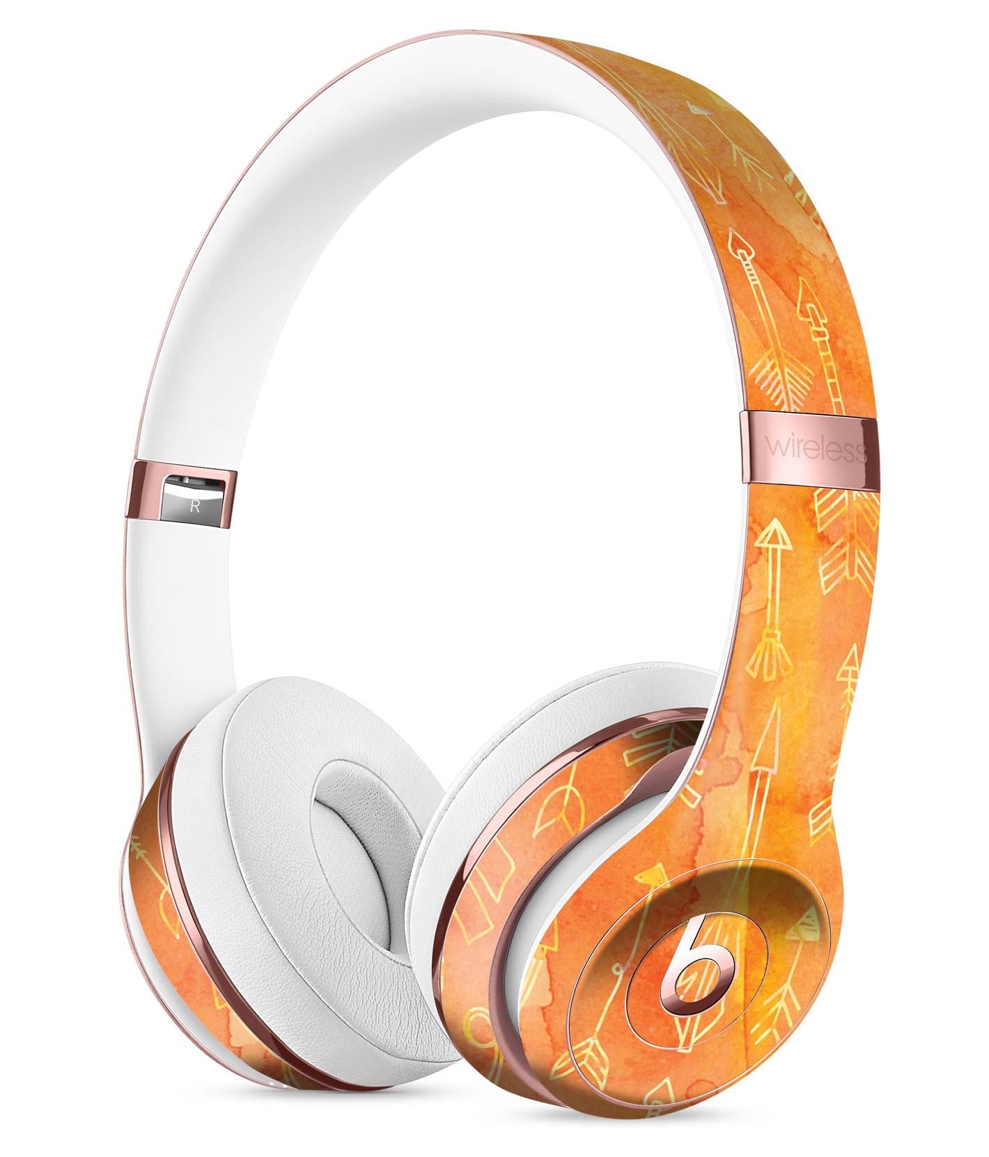 Orange Tribal Arrow Pattern Full-Body Skin Kit for Beats by Dre Solo 3 Wireless Headphones, showcasing vibrant tribal design.