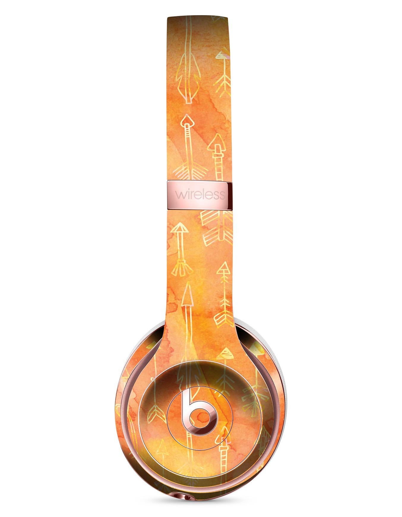 Orange Tribal Arrow Pattern Full-Body Skin Kit for Beats by Dre Solo 3 Wireless Headphones, showcasing vibrant tribal design.