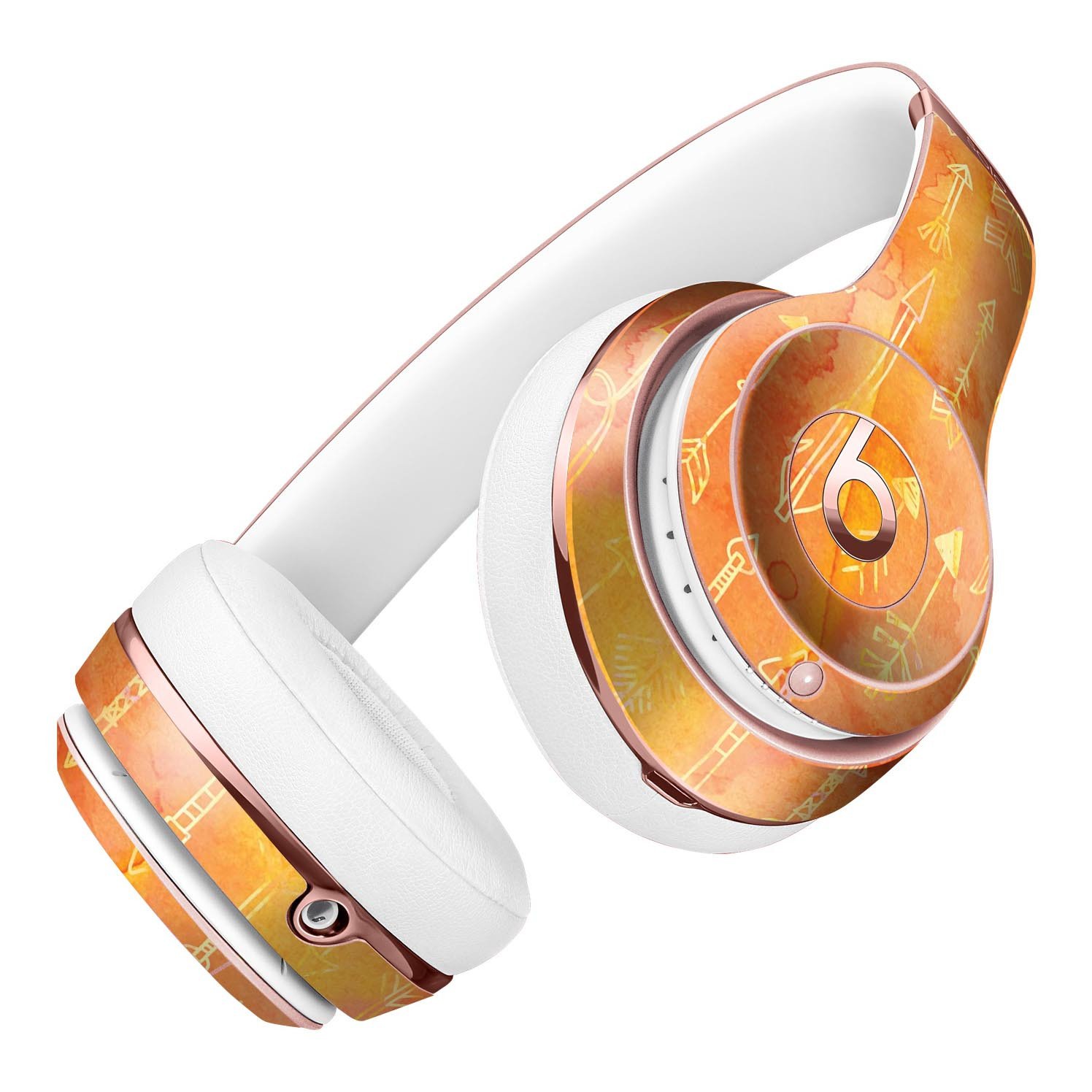 Orange Tribal Arrow Pattern Full-Body Skin Kit for Beats by Dre Solo 3 Wireless Headphones, showcasing vibrant tribal design.