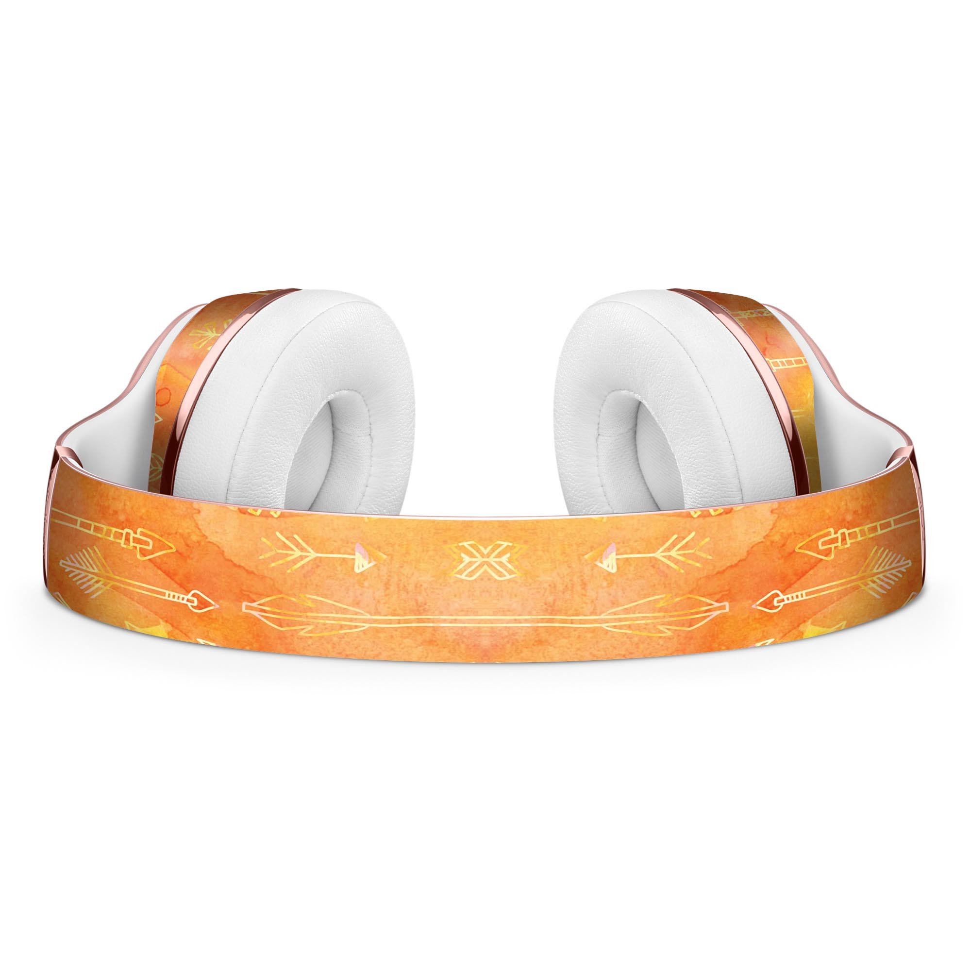 Orange Tribal Arrow Pattern Full-Body Skin Kit for Beats by Dre Solo 3 Wireless Headphones, showcasing vibrant tribal design.