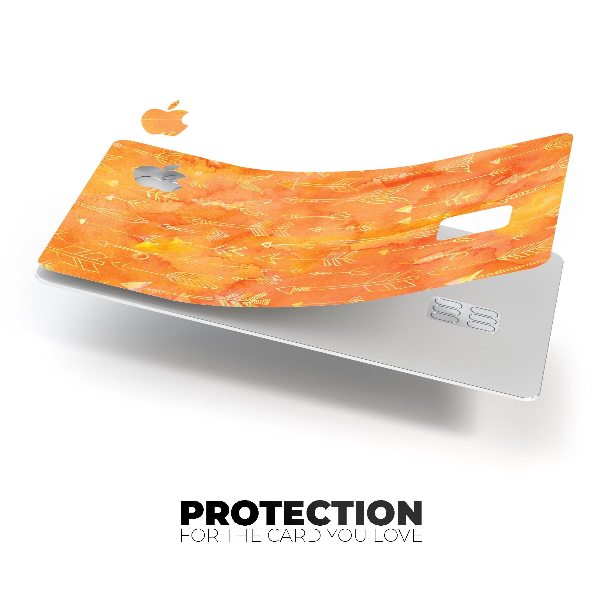 Orange Tribal Arrow Pattern decal skin for Apple Card, showcasing vibrant tribal design and premium vinyl material.