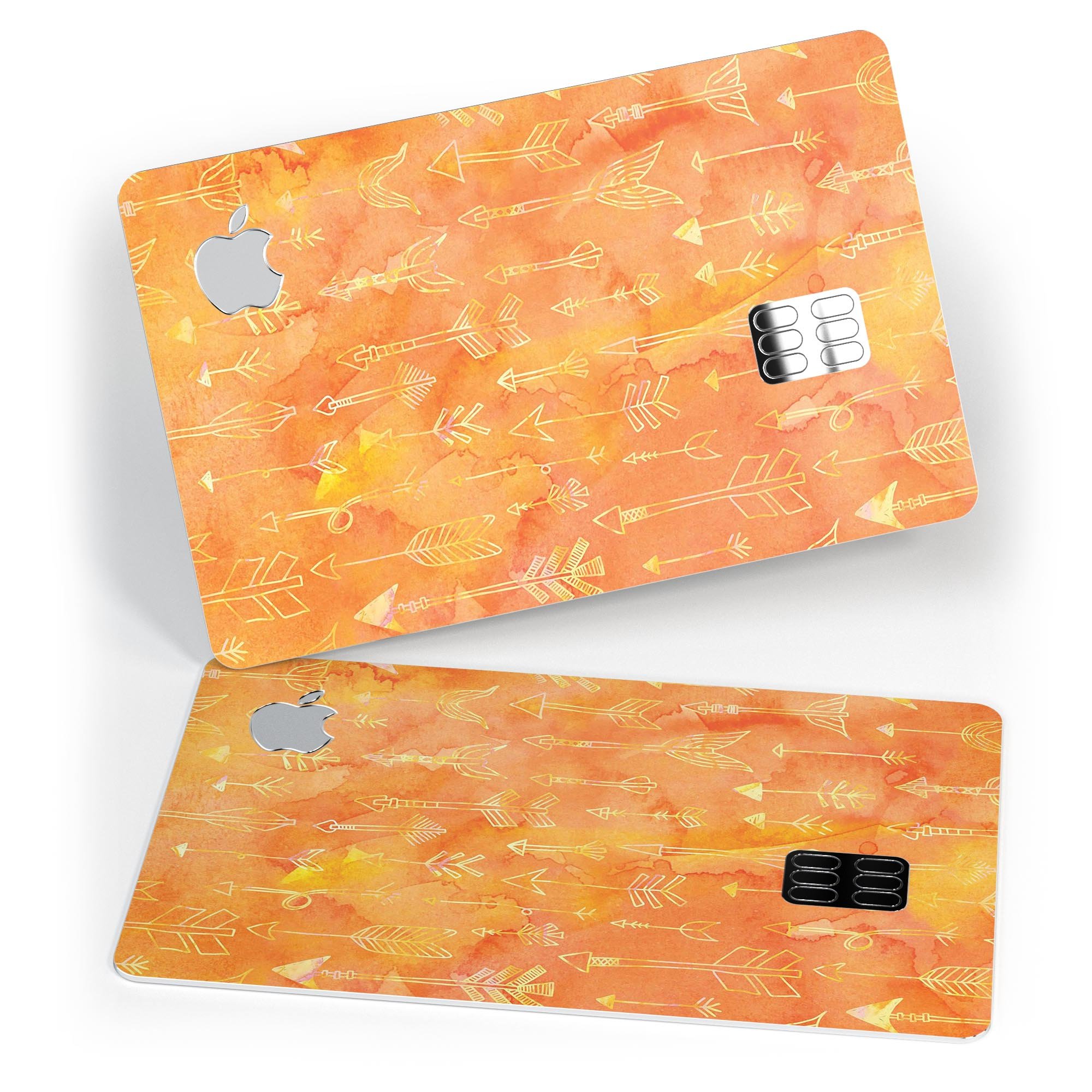 Orange Tribal Arrow Pattern decal skin for Apple Card, showcasing vibrant tribal design and premium vinyl material.
