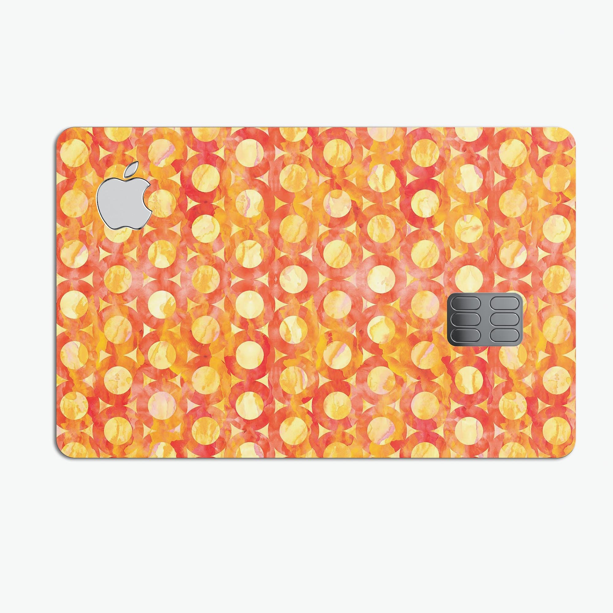 Orange Watercolor Ring Pattern decal skin for Apple Card, showcasing vibrant colors and a protective design.