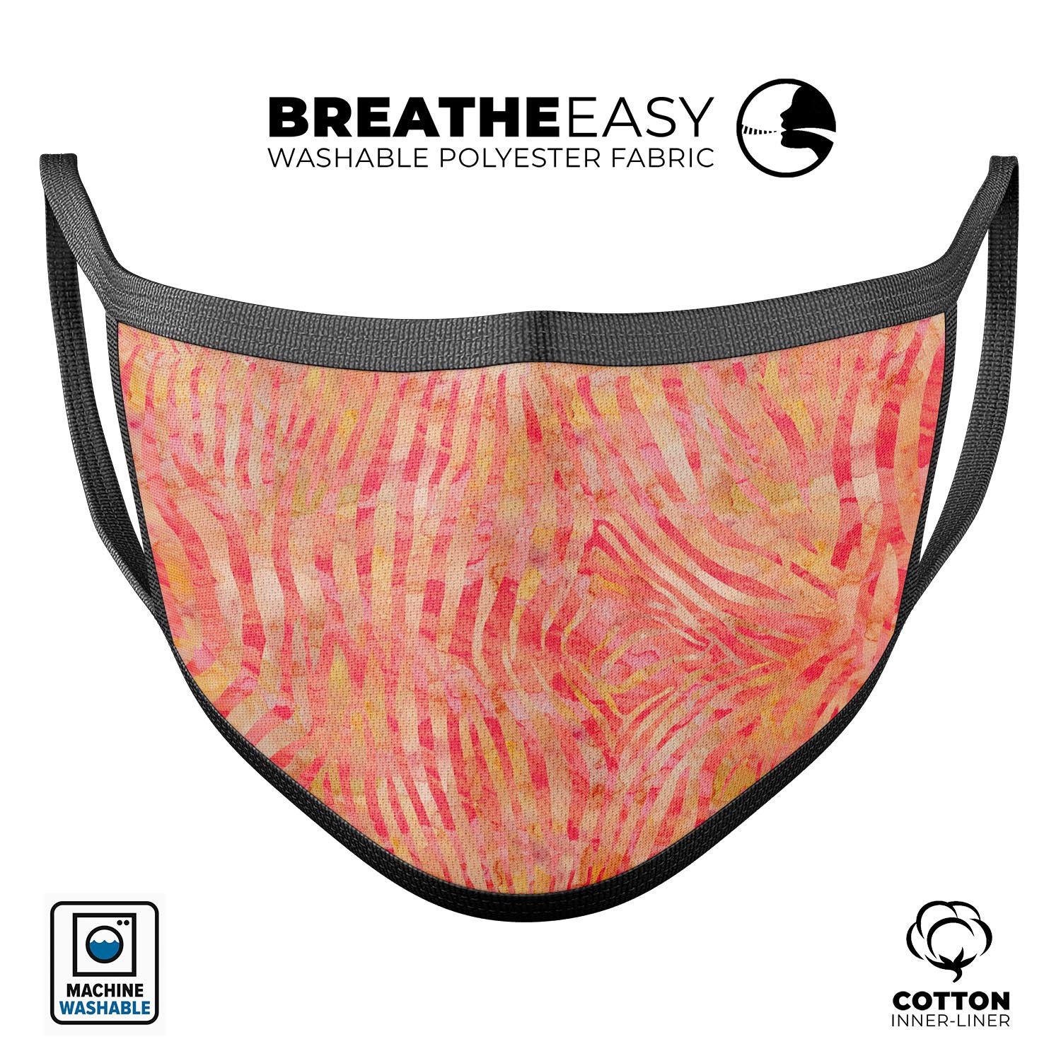 Orange Watercolor Zebra Pattern mouth cover, showcasing vibrant colors and unique design, made in the USA with adjustable ear loops.