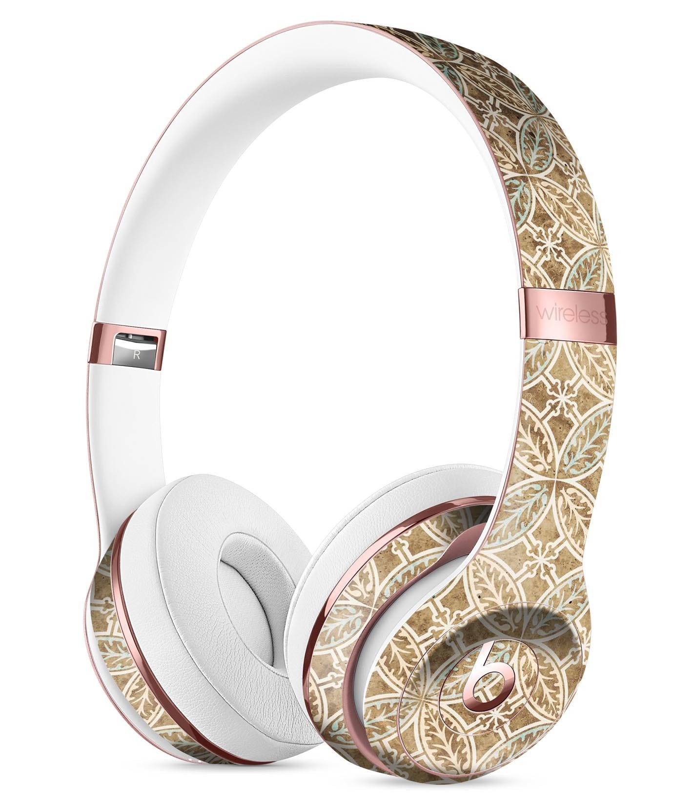 Overlapping Golden Shapes Pattern Skin Kit for Beats by Dre Solo 3 Wireless Headphones, showcasing a stylish design and premium vinyl material.