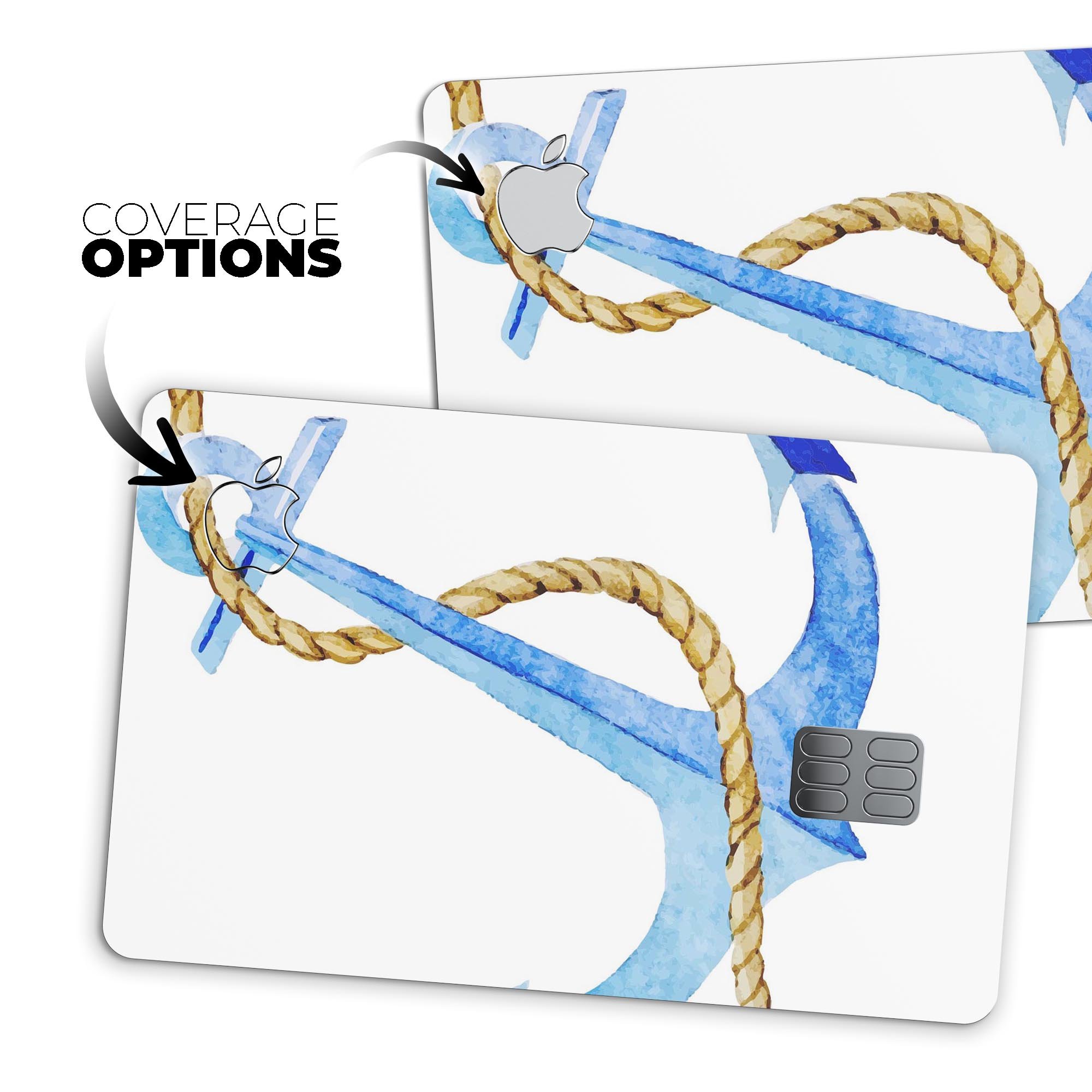 Painted Blue Summer Anchor decal skin-kit for Apple Card, showcasing vibrant colors and premium vinyl material.