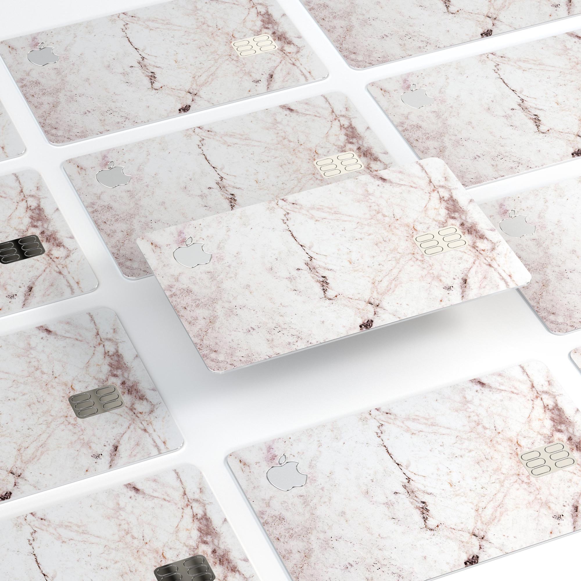 Pale pink marble surface decal skin for Apple Card, showcasing a stylish design that protects against scratches.