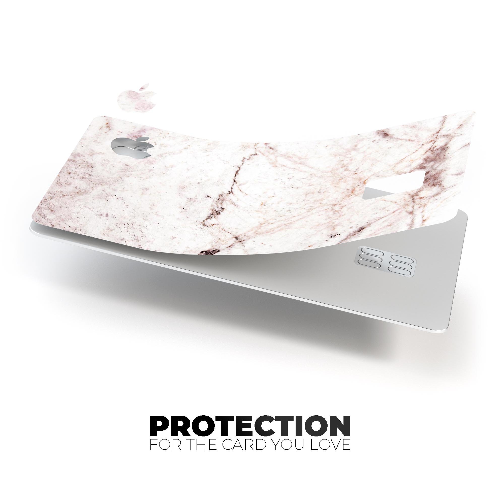 Pale pink marble surface decal skin for Apple Card, showcasing a stylish design that protects against scratches.
