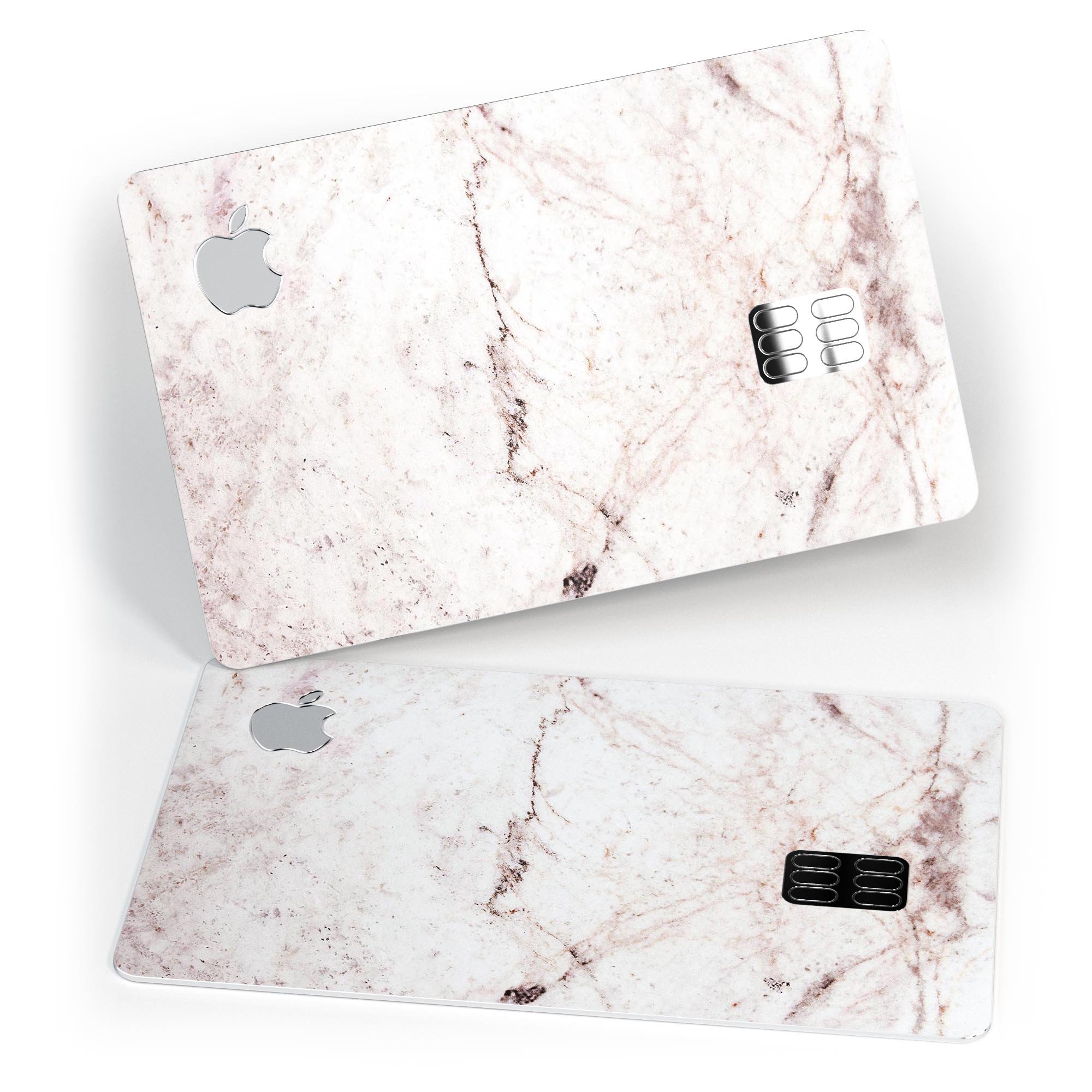 Pale pink marble surface decal skin for Apple Card, showcasing a stylish design that protects against scratches.