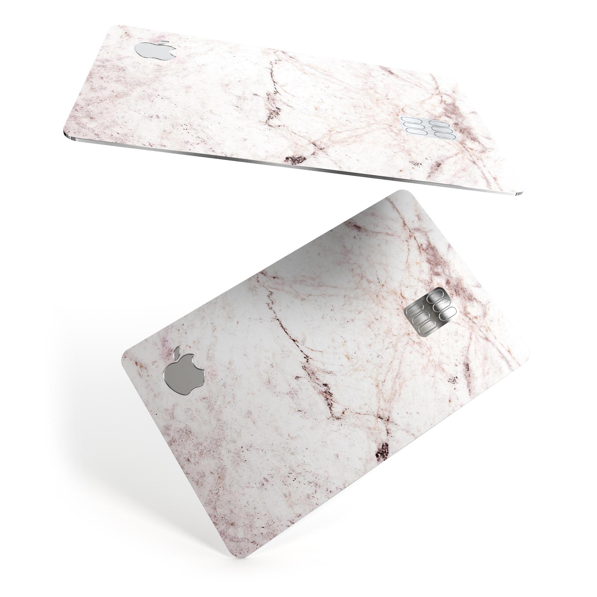 Pale pink marble surface decal skin for Apple Card, showcasing a stylish design that protects against scratches.