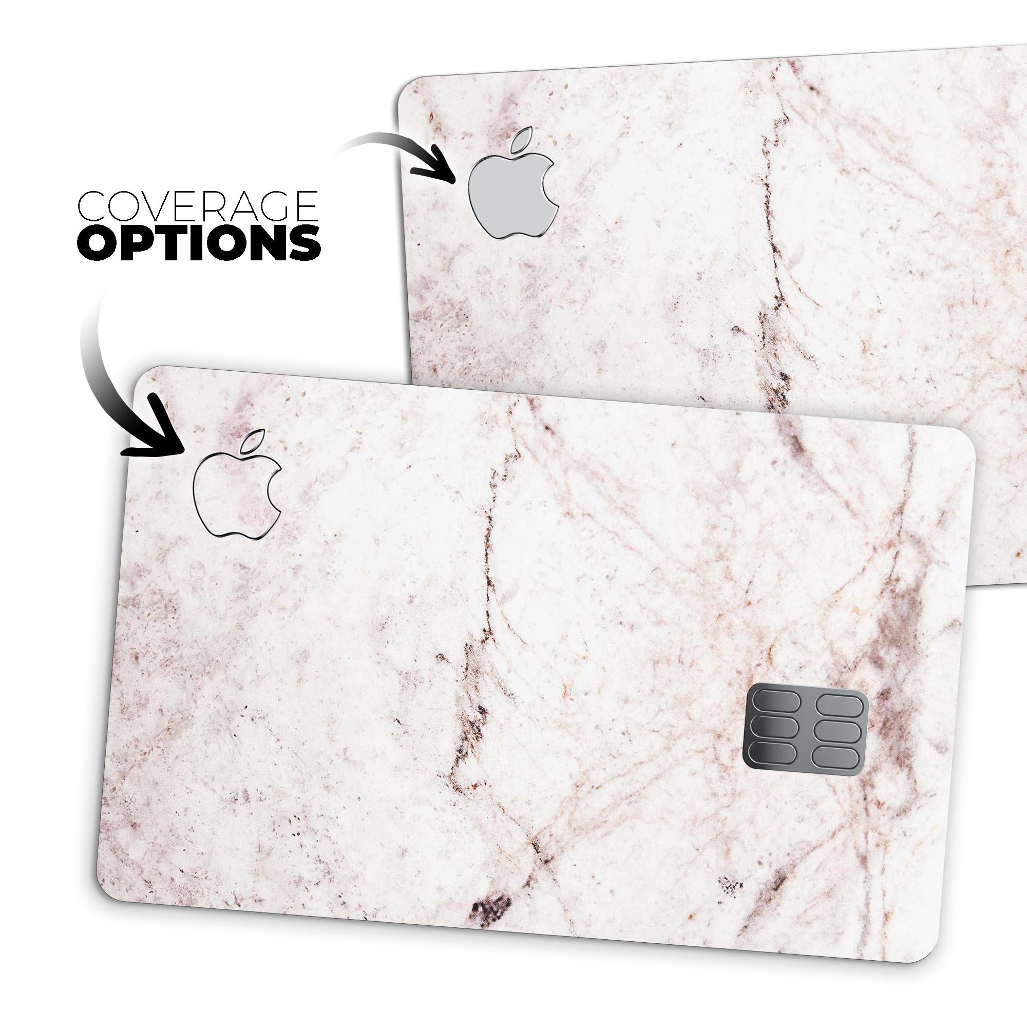 Pale pink marble surface decal skin for Apple Card, showcasing a stylish design that protects against scratches.