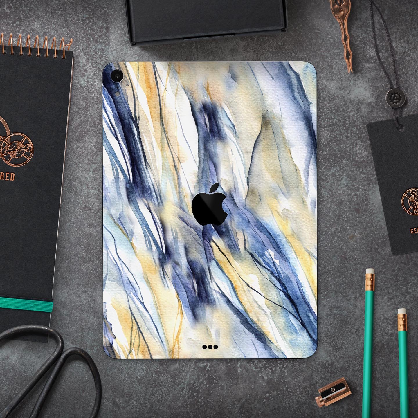 Papered Slate full body skin decal for Apple iPad Pro 12.9", showcasing premium 3M material and sleek design.