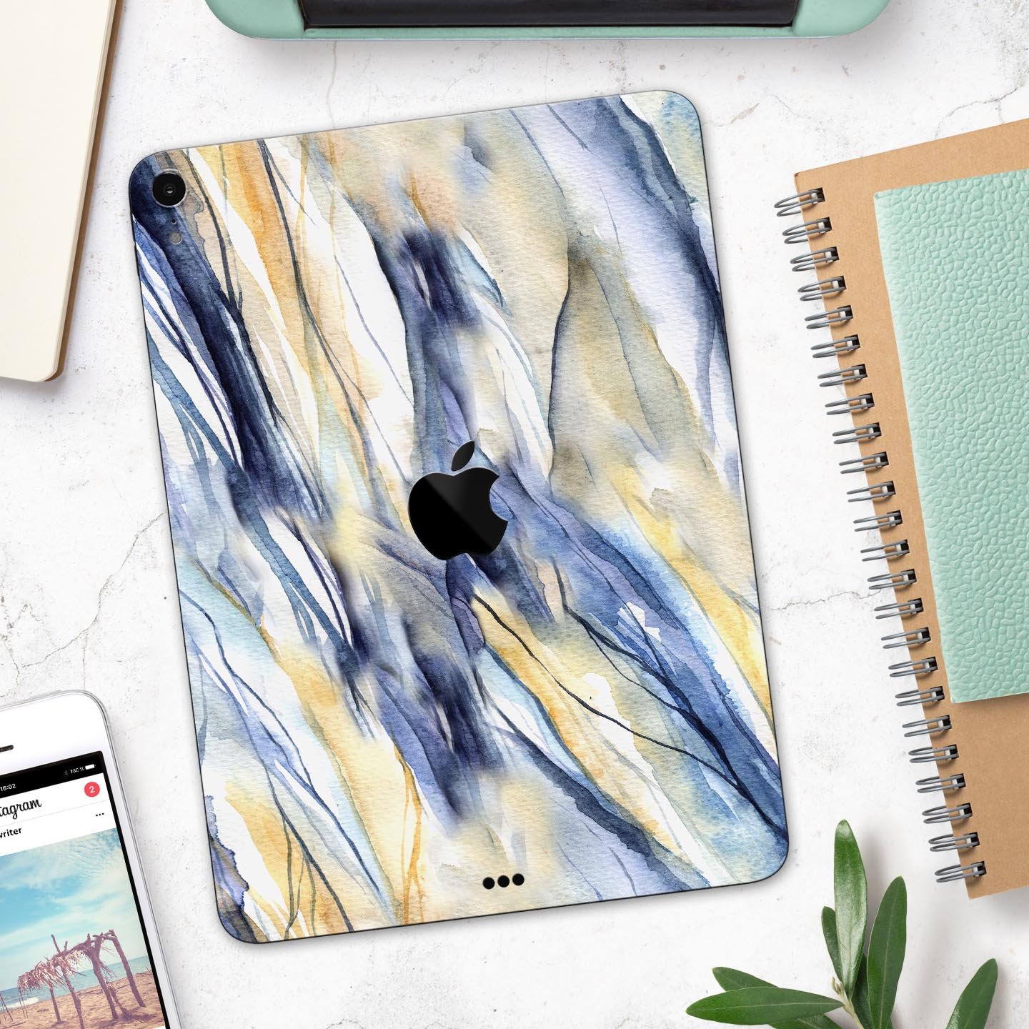 Papered Slate full body skin decal for Apple iPad Pro 12.9", showcasing premium 3M material and sleek design.