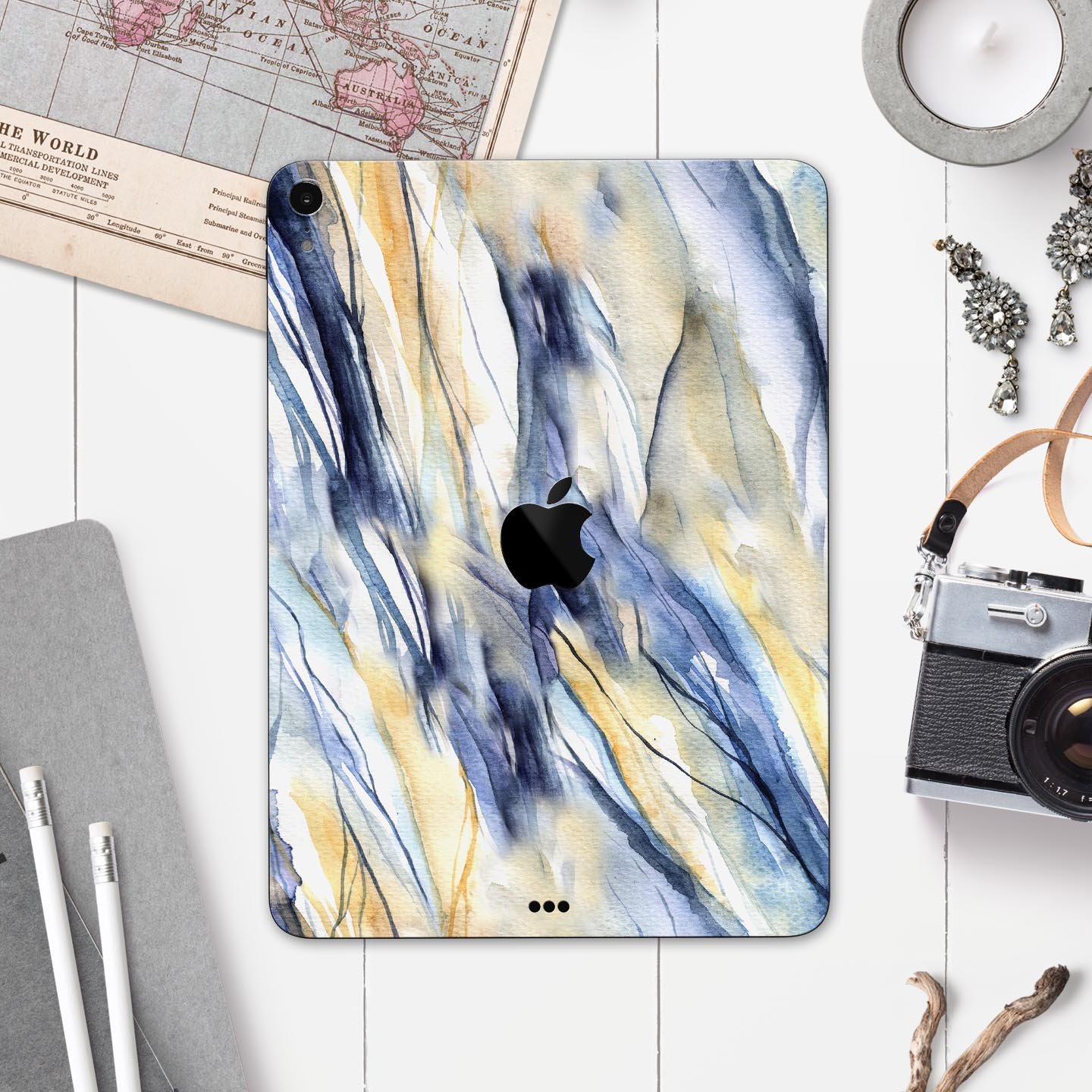 Papered Slate full body skin decal for Apple iPad Pro 12.9", showcasing premium 3M material and sleek design.