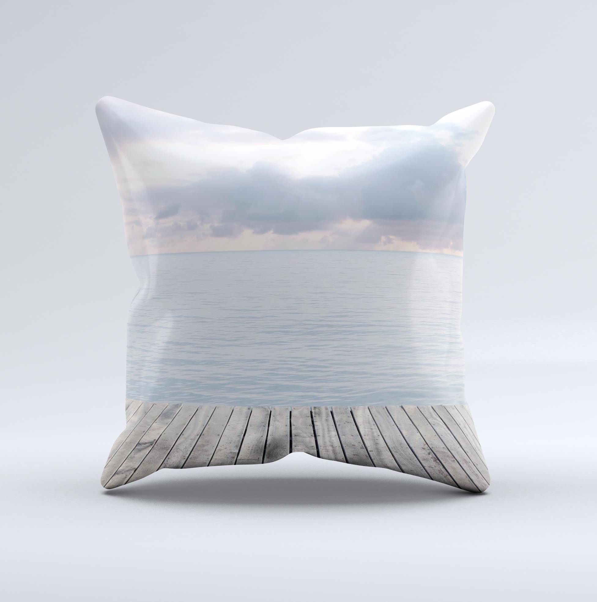 Paradise Dock Ink-Fuzed Decorative Throw Pillow featuring unique handmade design and high-quality fabric.