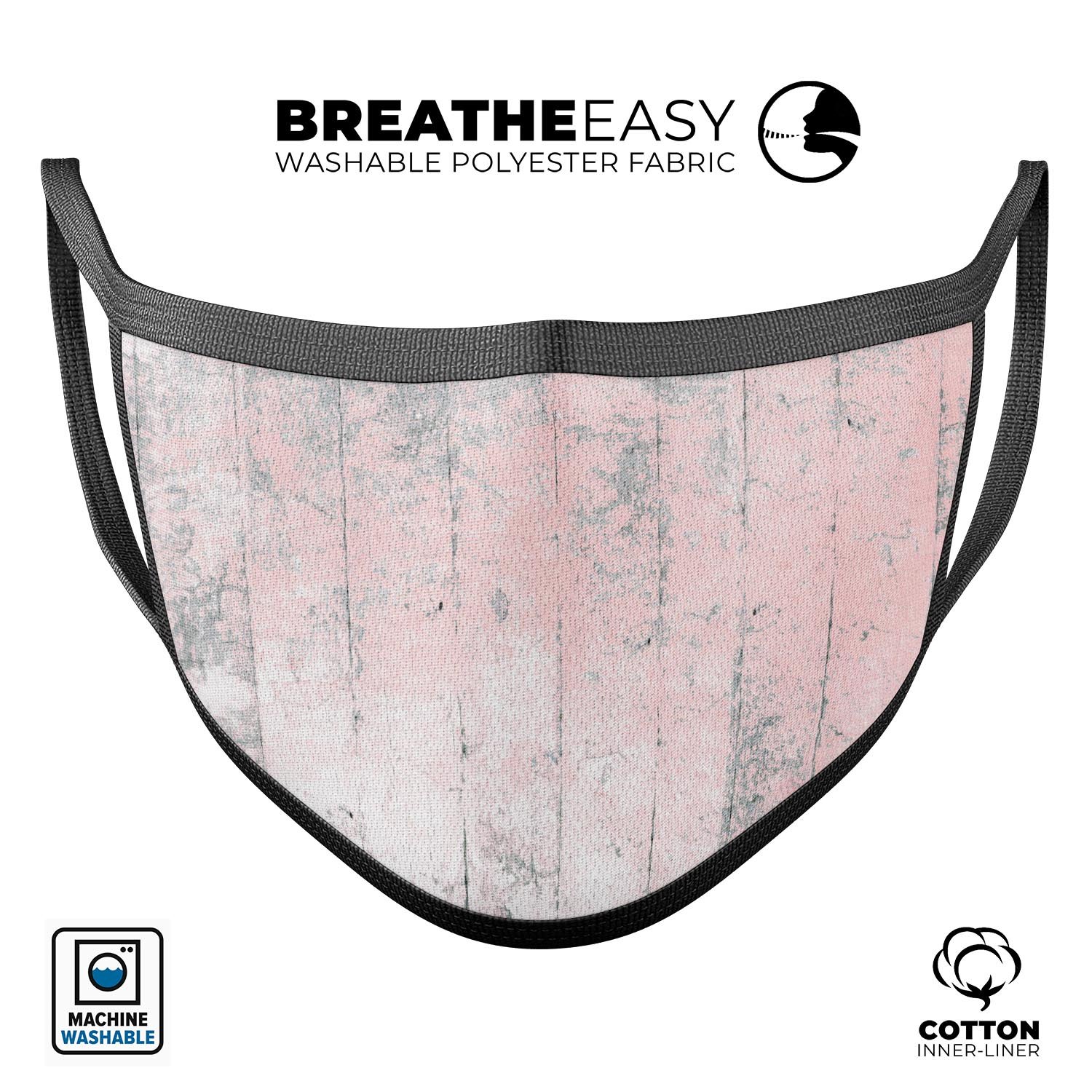 Pastel Coral Distressed Wood mouth cover, showcasing a stylish design with adjustable ear loops, made from soft cotton for comfort.