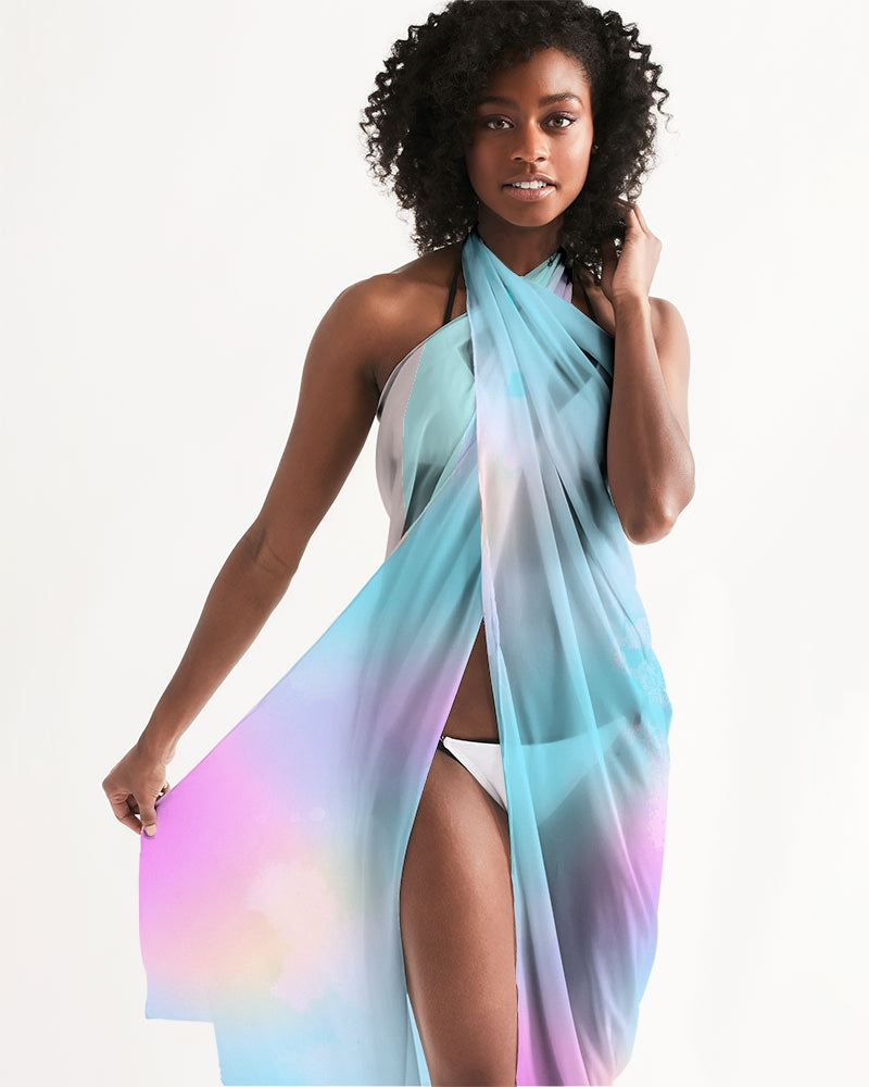 Pastel Horizon Swim Cover Up Sarong draped elegantly, showcasing its lightweight fabric and vibrant colors.