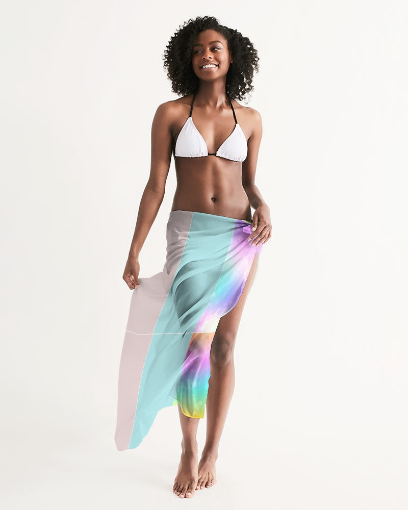 Pastel Horizon Swim Cover Up Sarong draped elegantly, showcasing its lightweight fabric and vibrant colors.