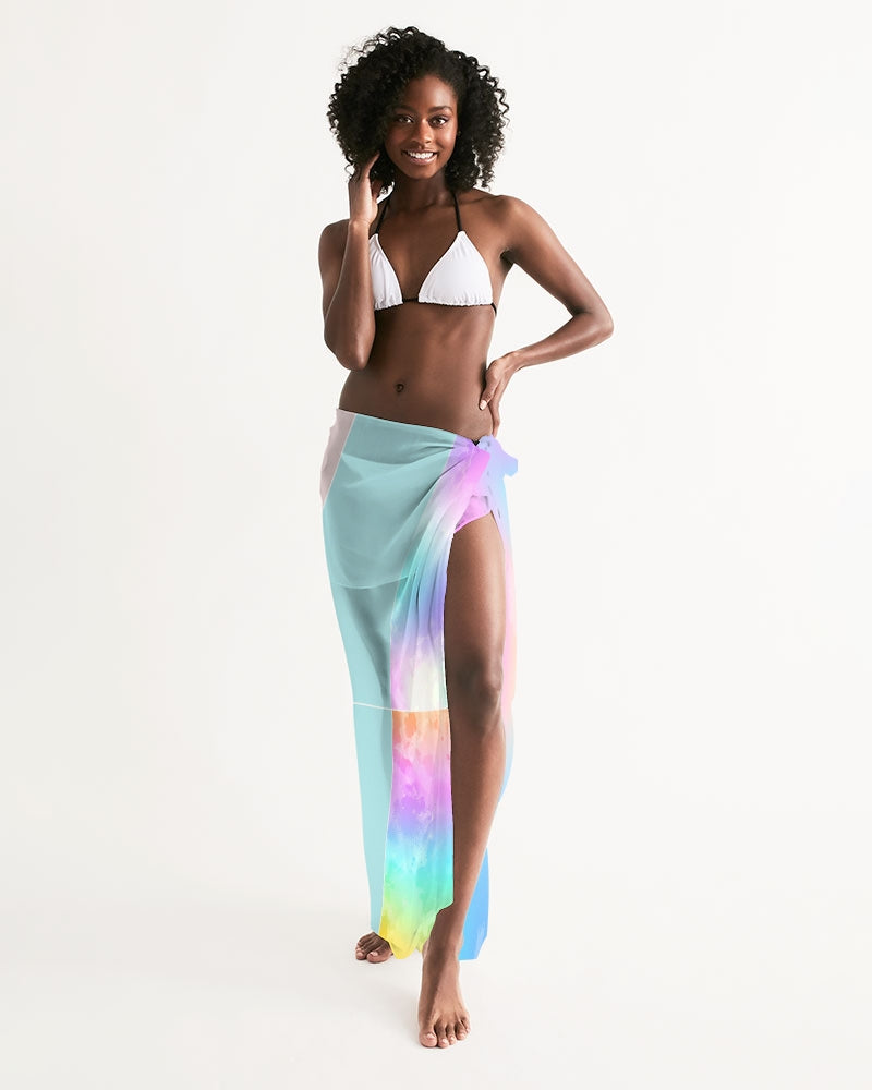 Pastel Horizon Swim Cover Up Sarong draped elegantly, showcasing its lightweight fabric and vibrant colors.