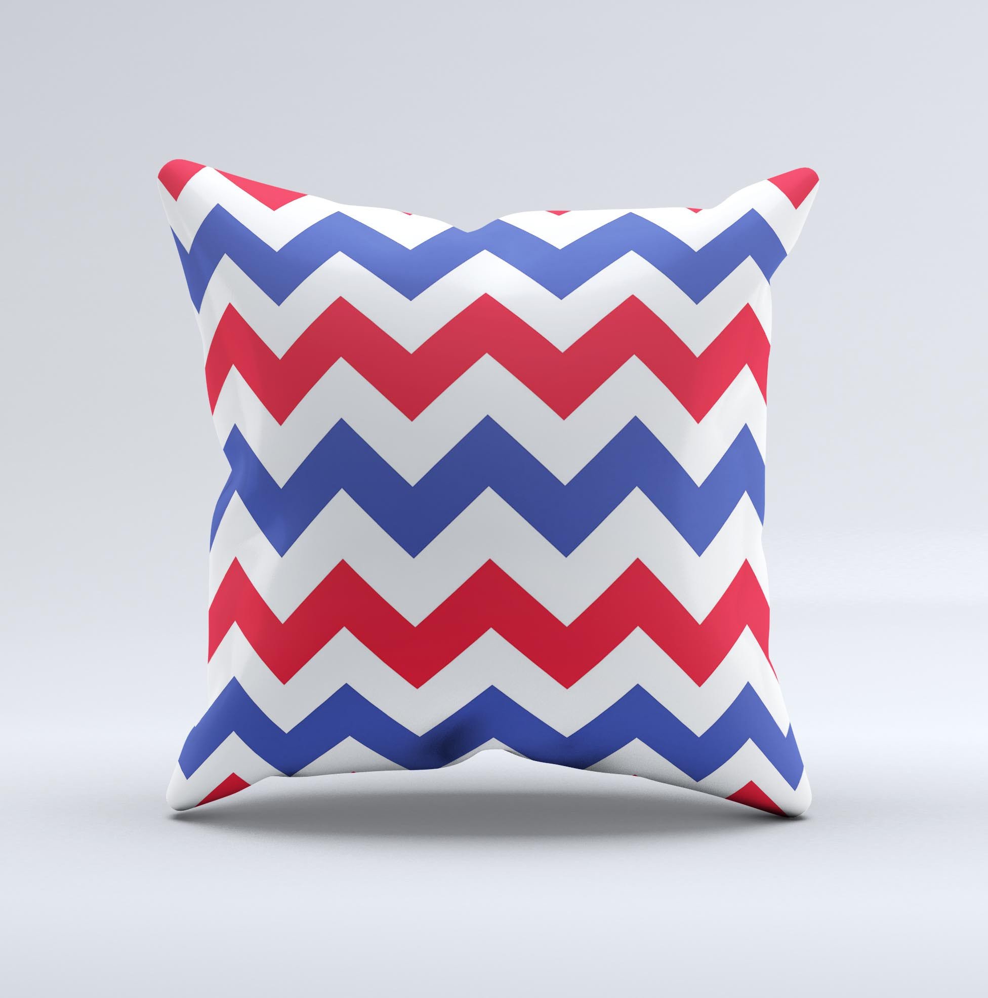 Patriotic Chevron Pattern Ink-Fuzed Decorative Throw Pillow featuring vibrant colors and a unique handmade design.