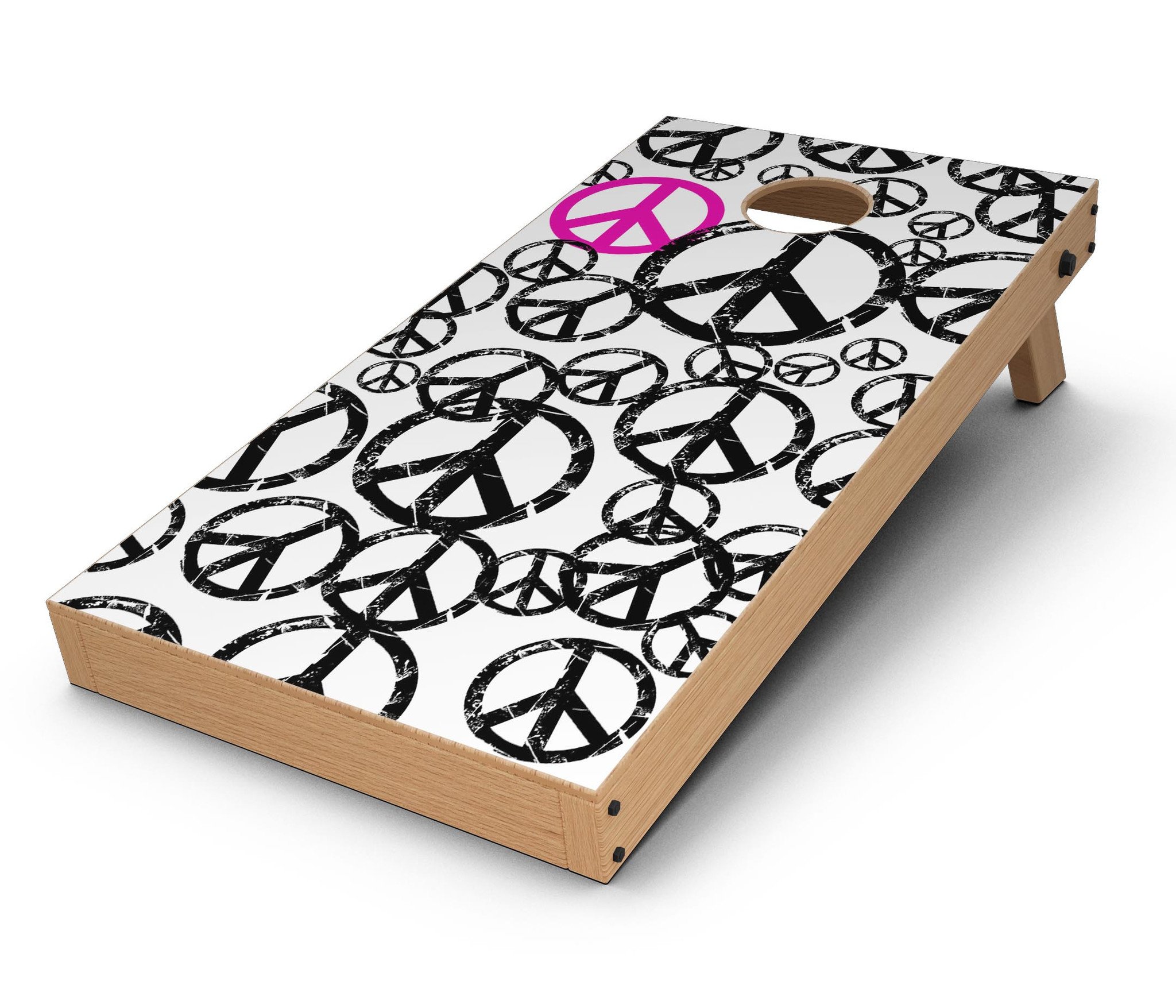 Peace Collage CornHole Board Skin Decal Kit featuring vibrant colors and intricate designs for personalized Cornhole boards.
