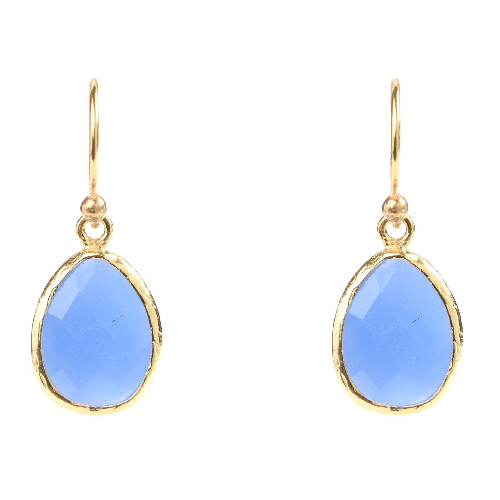 Elegant petite drop earrings featuring dark blue chalcedony set in 22ct gold dipped 925 sterling silver, perfect for any occasion.