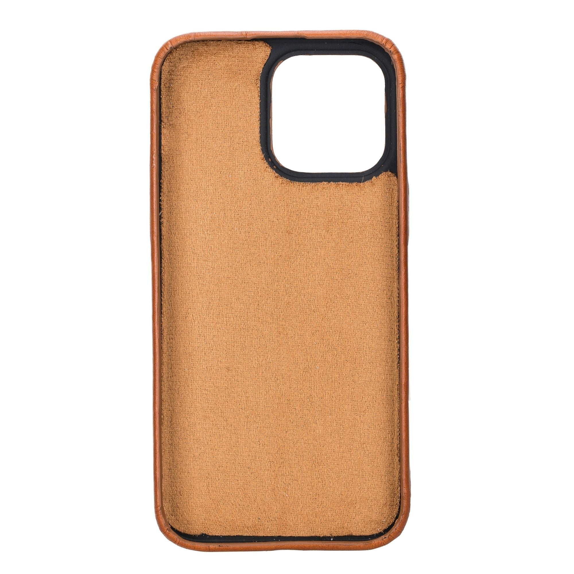 Pinedale Leather Snap-on Case for iPhone 11, showcasing genuine leather exterior and soft suede interior.