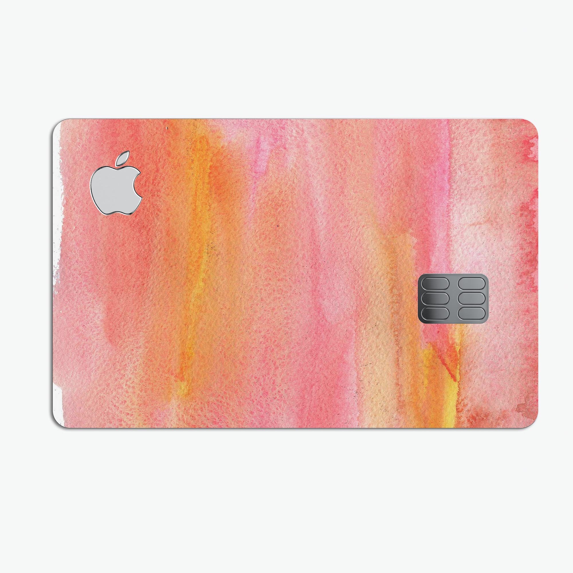 Pink 1973 Absorbed Watercolor Texture decal on an Apple Card, showcasing vibrant colors and a protective design.