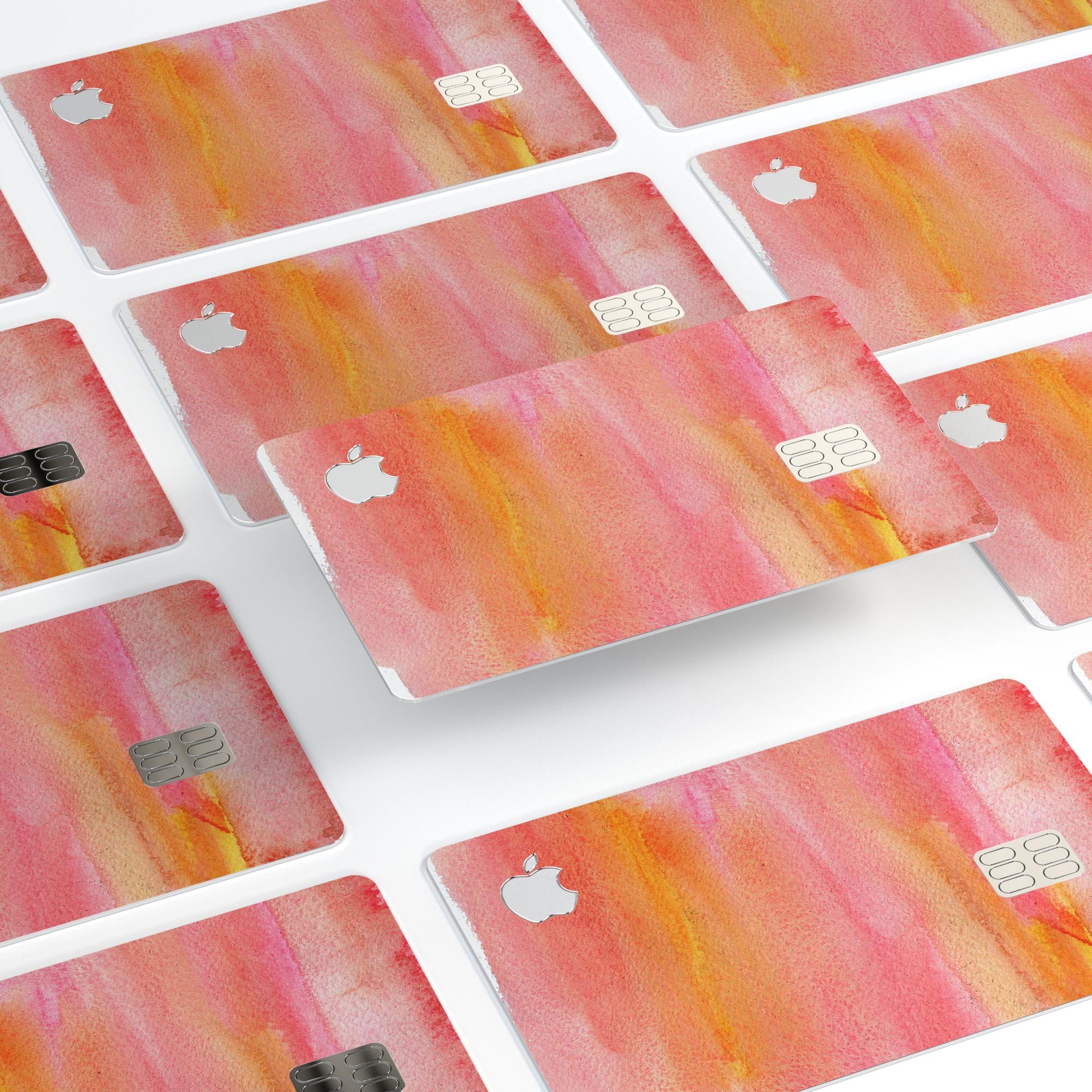 Pink 1973 Absorbed Watercolor Texture decal on an Apple Card, showcasing vibrant colors and a protective design.