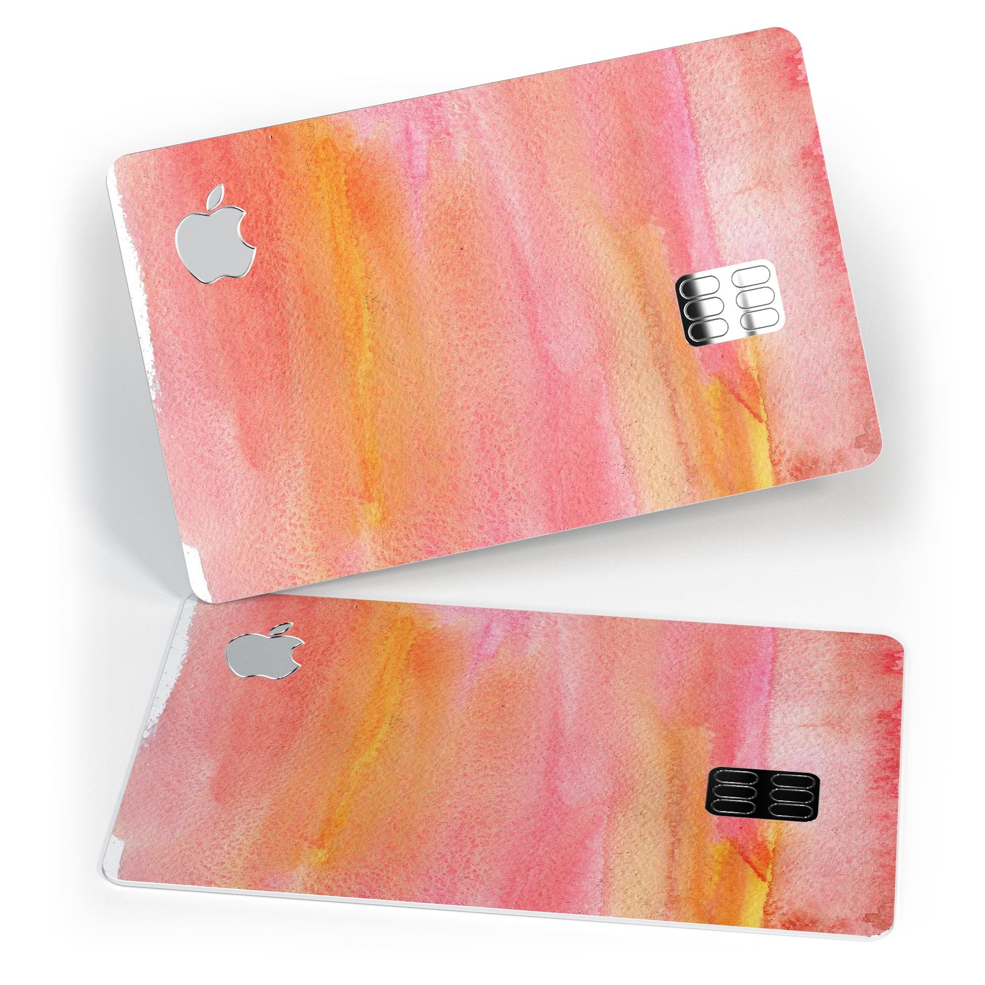 Pink 1973 Absorbed Watercolor Texture decal on an Apple Card, showcasing vibrant colors and a protective design.