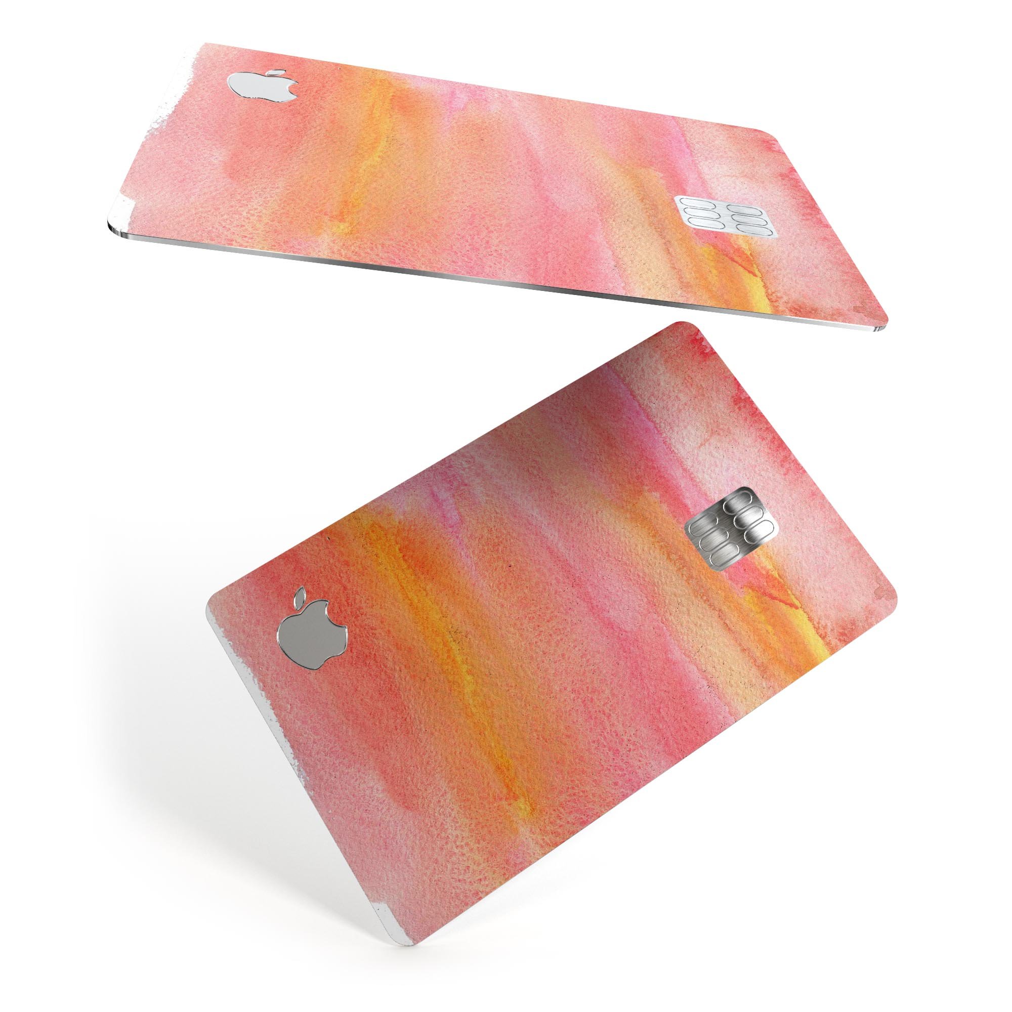 Pink 1973 Absorbed Watercolor Texture decal on an Apple Card, showcasing vibrant colors and a protective design.