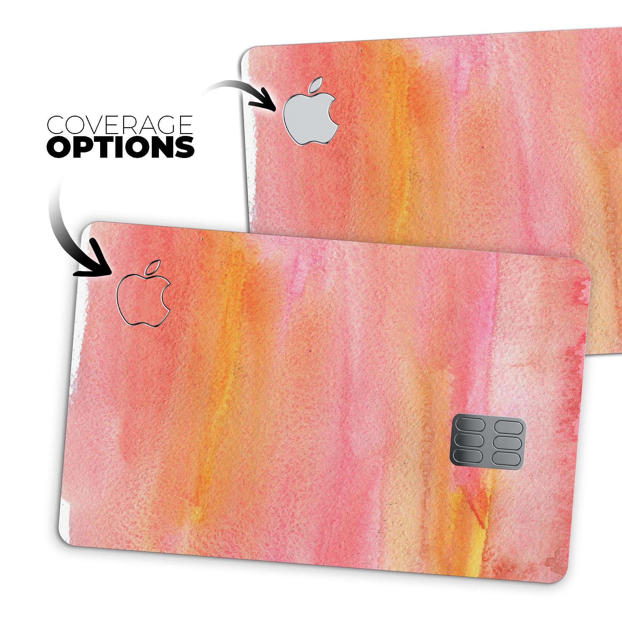 Pink 1973 Absorbed Watercolor Texture decal on an Apple Card, showcasing vibrant colors and a protective design.