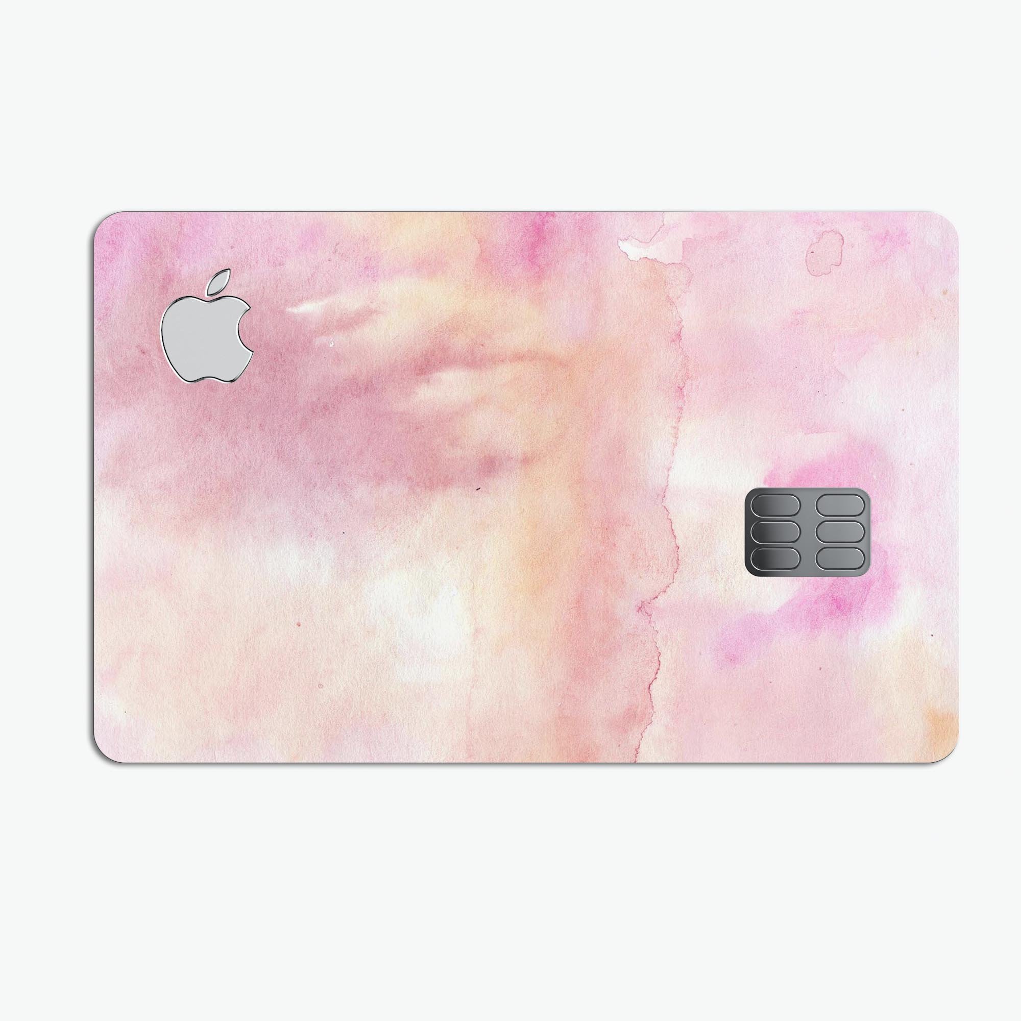 Pink 42 Absorbed Watercolor Texture decal on an Apple Card, showcasing vibrant colors and a protective design.
