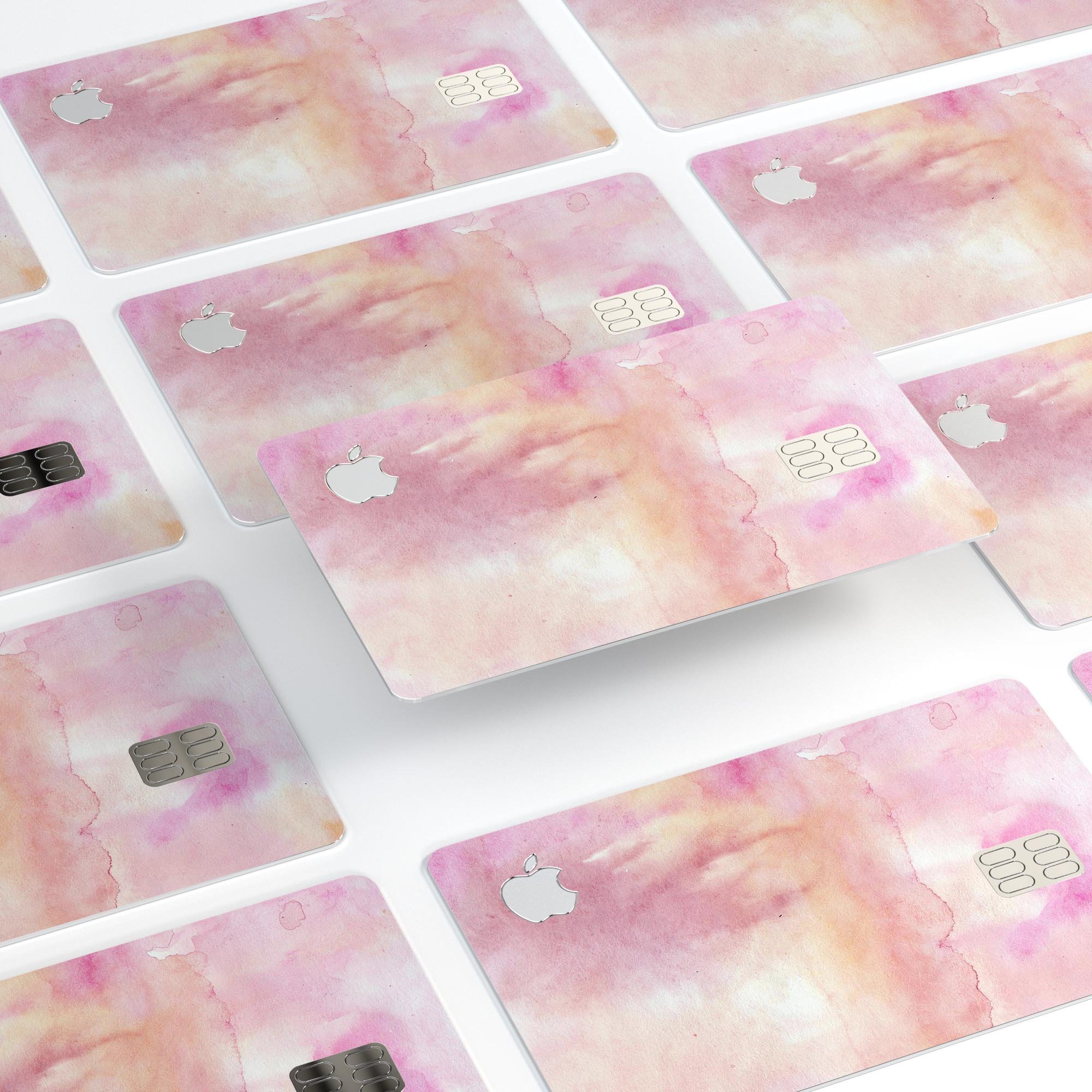 Pink 42 Absorbed Watercolor Texture decal on an Apple Card, showcasing vibrant colors and a protective design.
