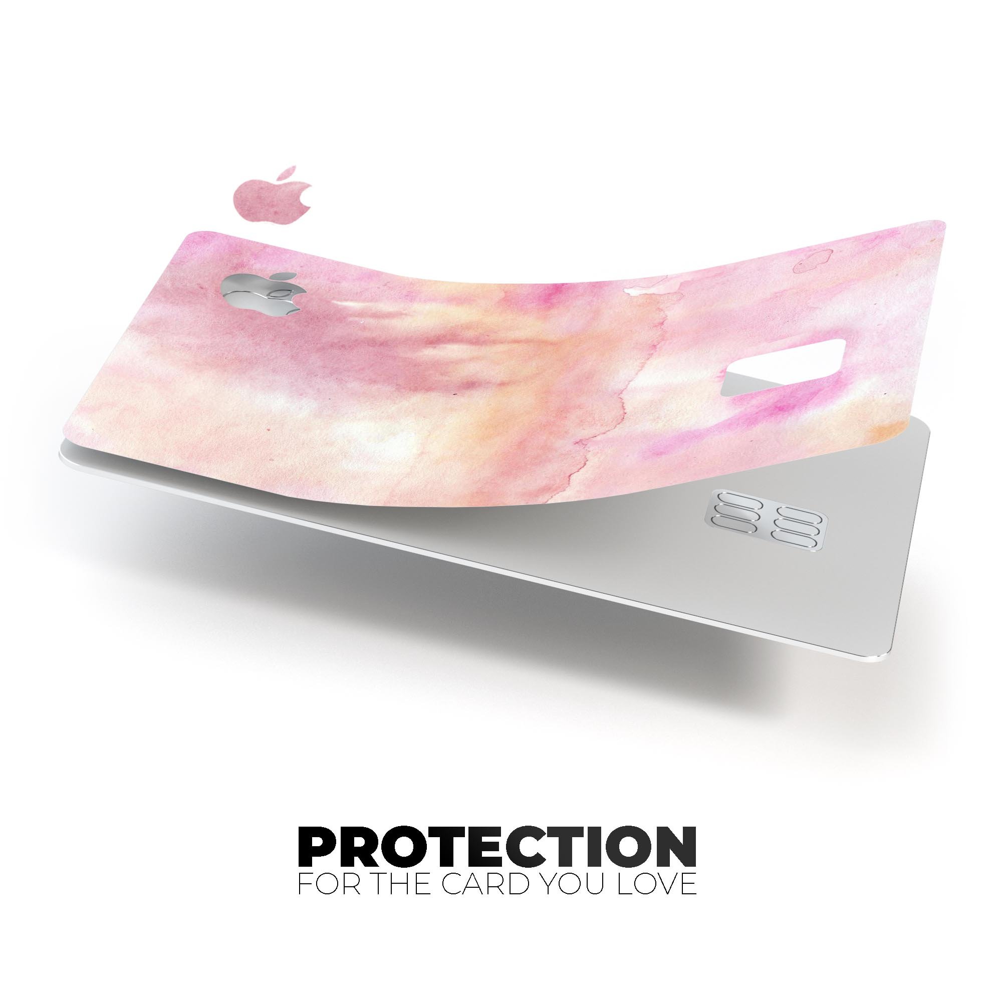 Pink 42 Absorbed Watercolor Texture decal on an Apple Card, showcasing vibrant colors and a protective design.