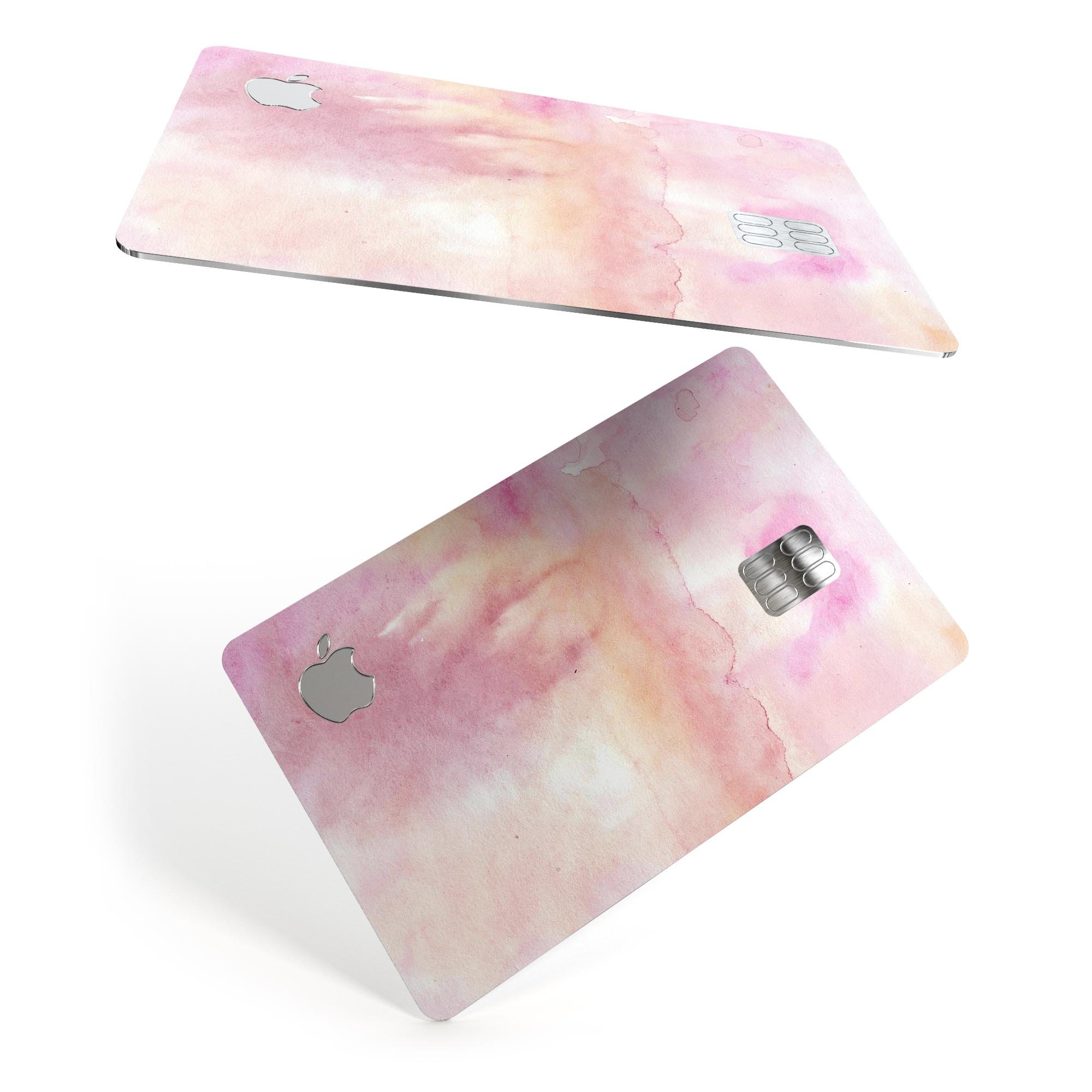 Pink 42 Absorbed Watercolor Texture decal on an Apple Card, showcasing vibrant colors and a protective design.