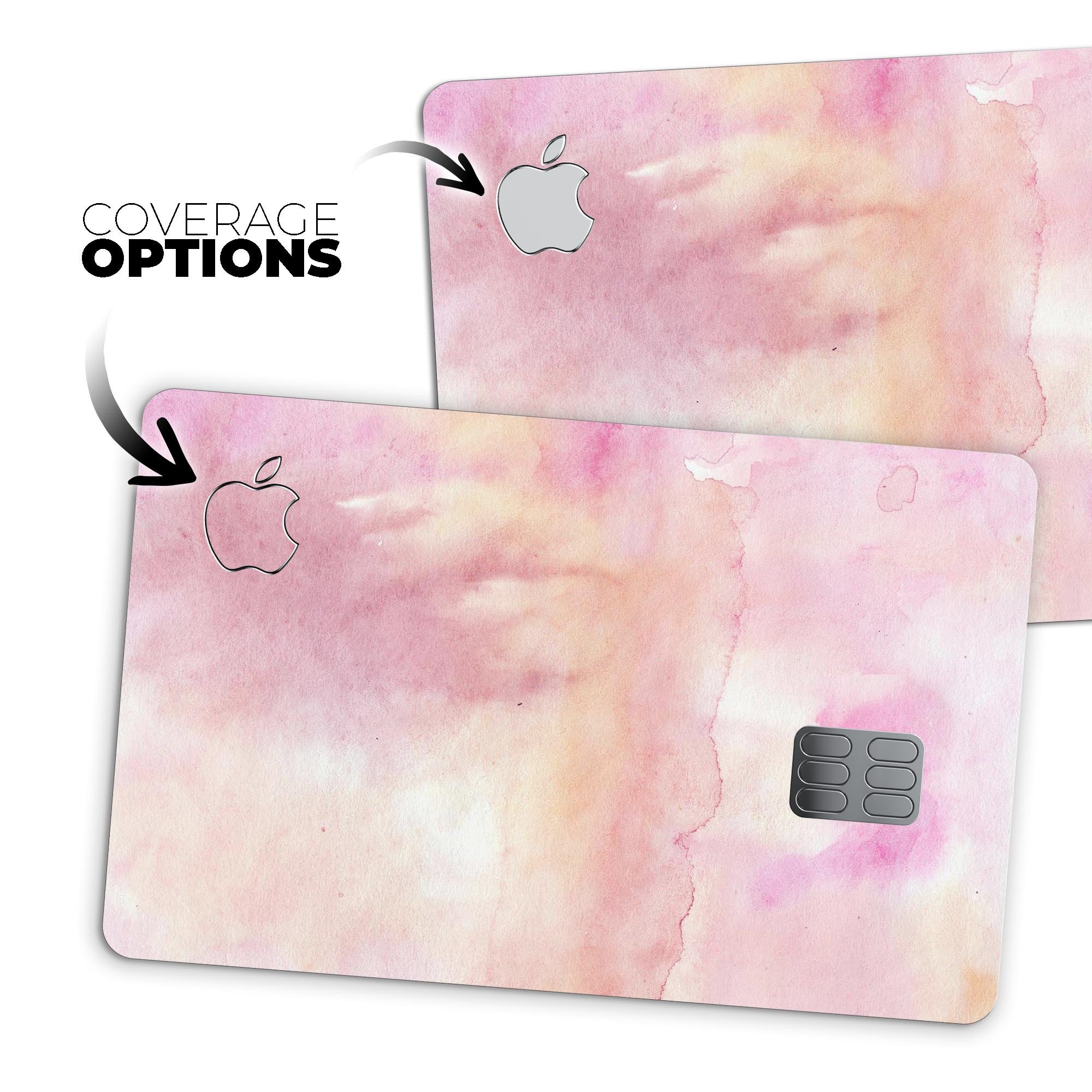 Pink 42 Absorbed Watercolor Texture decal on an Apple Card, showcasing vibrant colors and a protective design.
