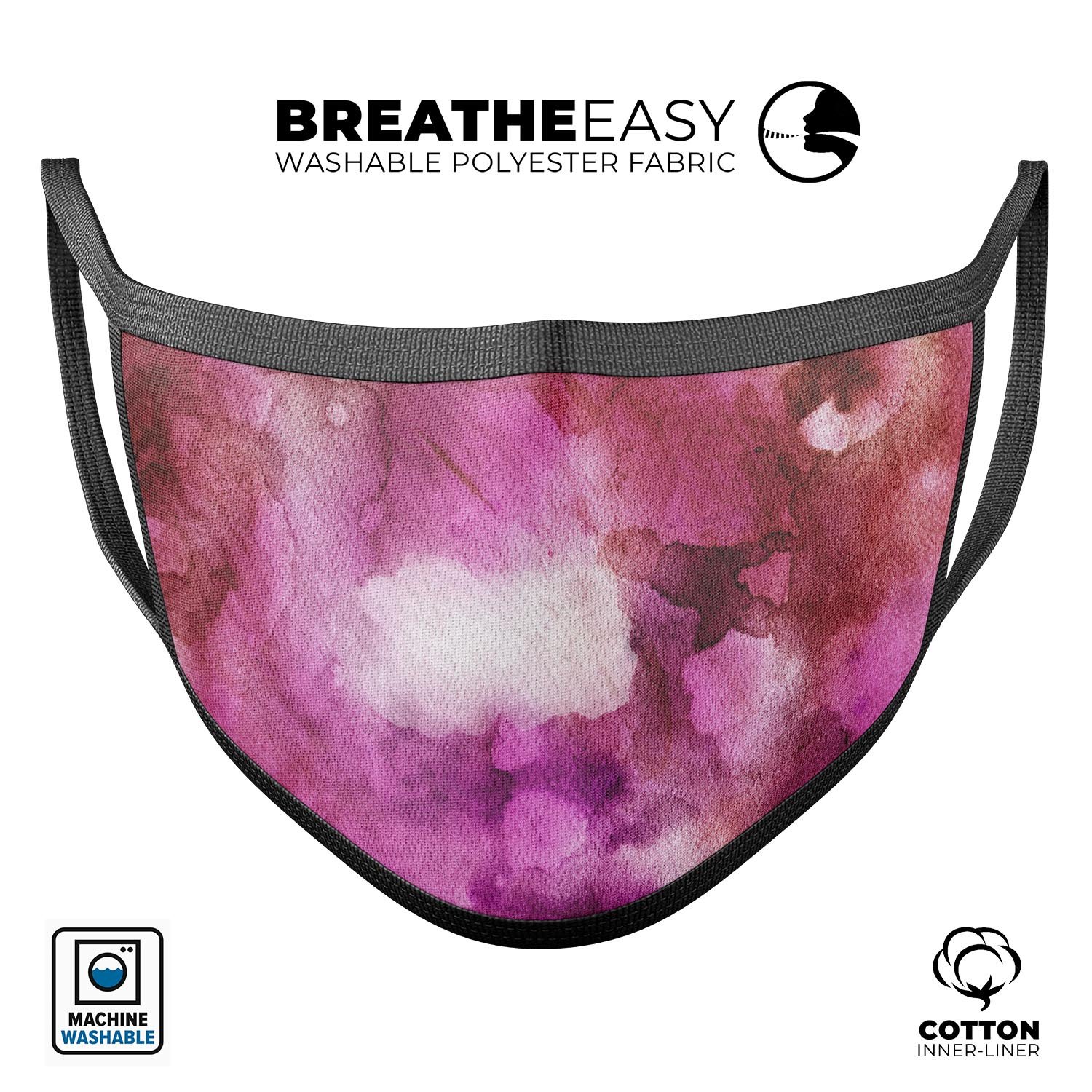 Pink 72 Absorbed Watercolor Texture face mask, showcasing vibrant colors and adjustable ear loops for a comfortable fit.