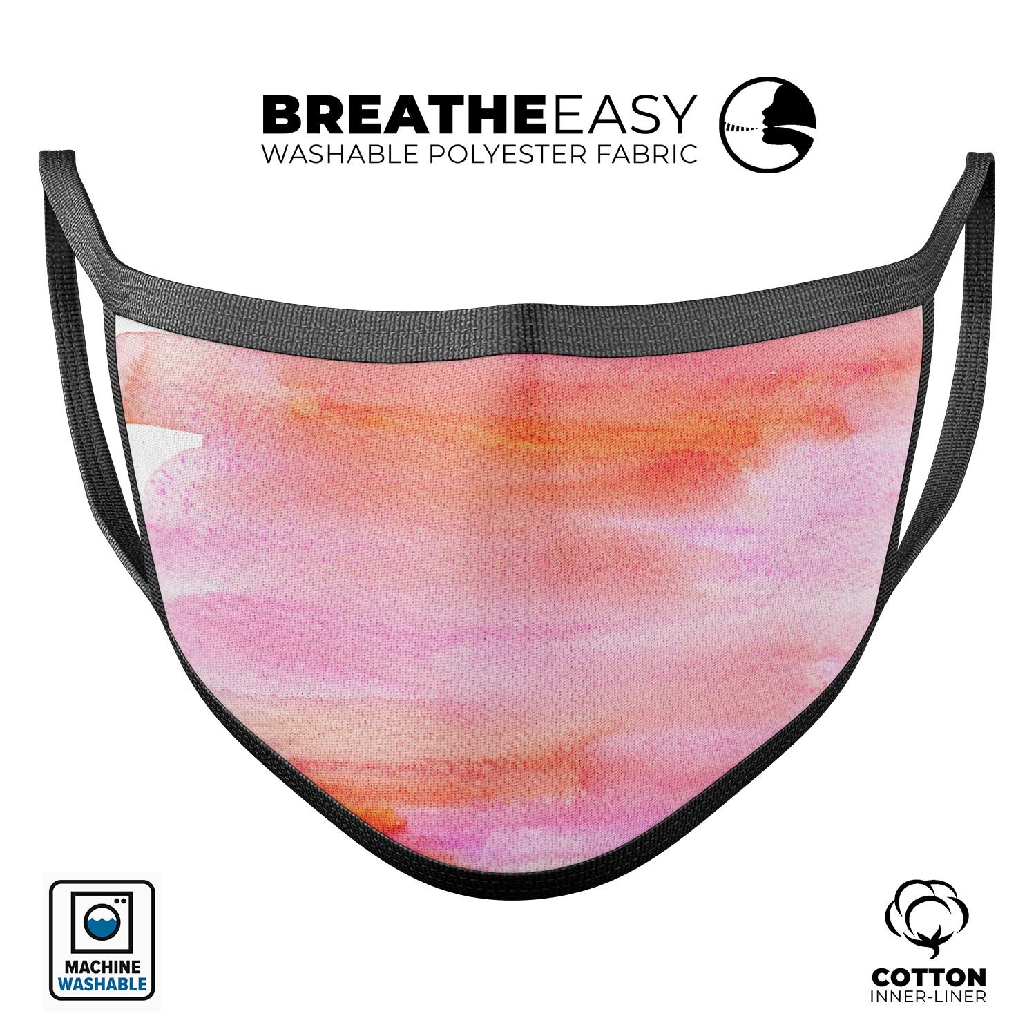 Pink 922137 Absorbed Watercolor Texture reusable face mask, featuring adjustable ear loops and soft cotton interior for comfort.
