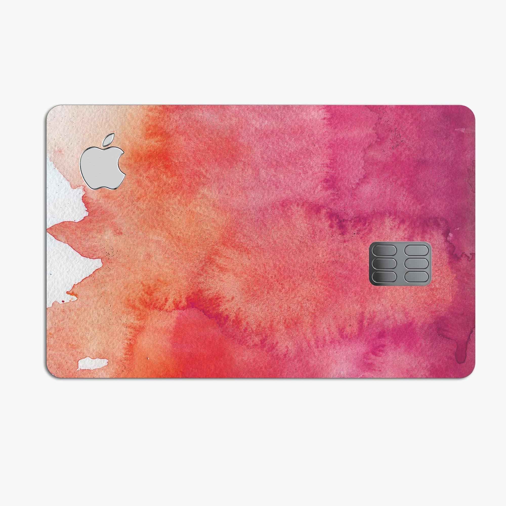 Pink 971 Absorbed Watercolor Texture decal on an Apple Card, showcasing vibrant colors and a protective design.