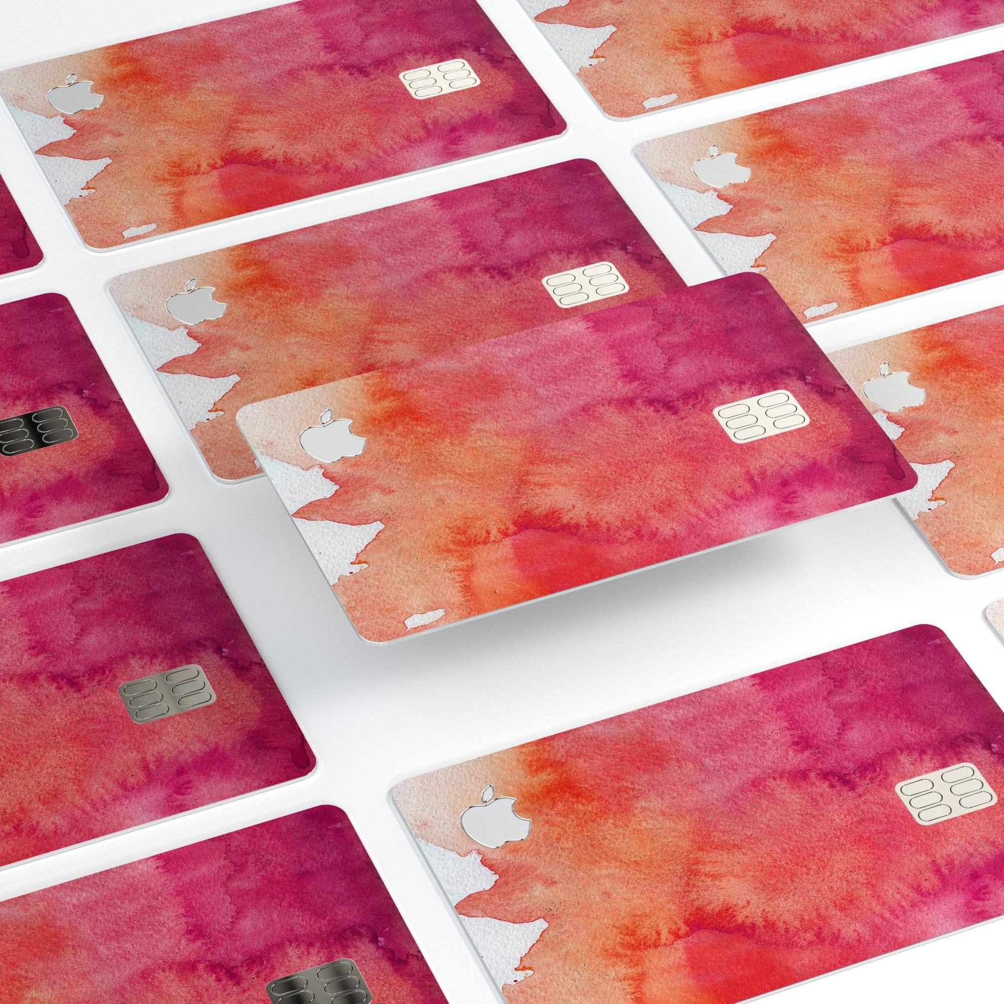 Pink 971 Absorbed Watercolor Texture decal on an Apple Card, showcasing vibrant colors and a protective design.