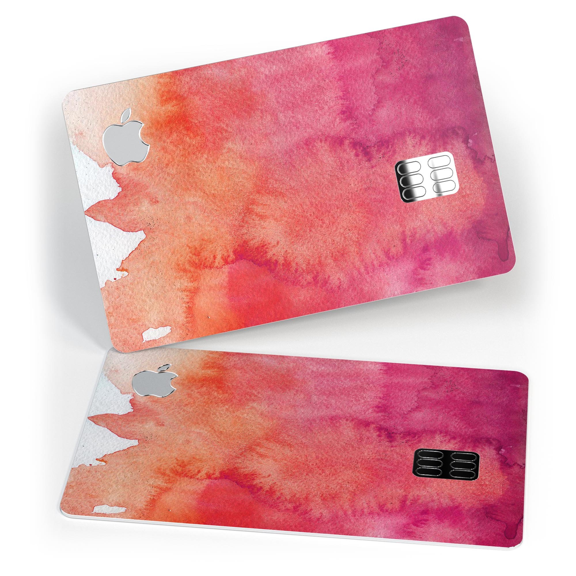 Pink 971 Absorbed Watercolor Texture decal on an Apple Card, showcasing vibrant colors and a protective design.